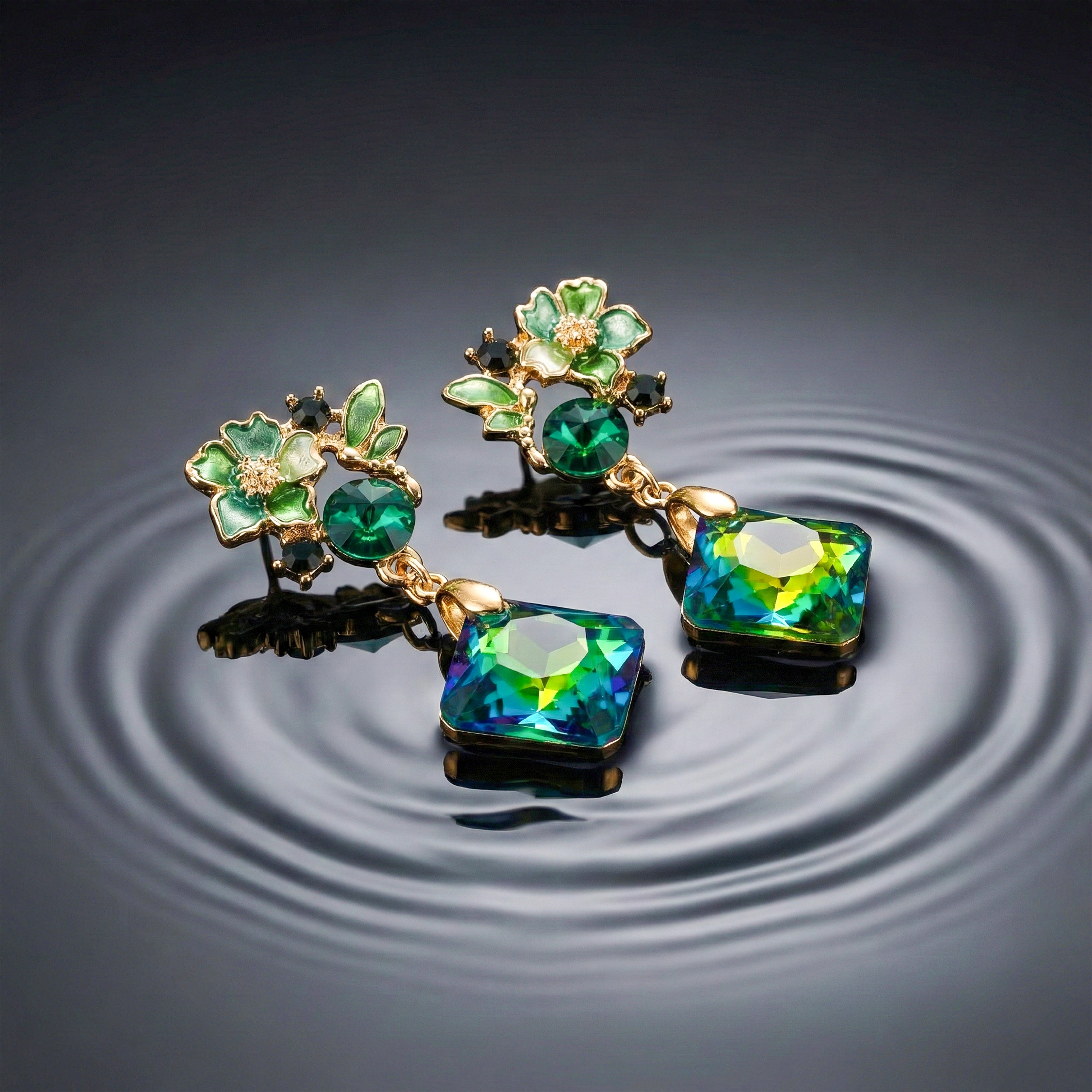 Women Stud Earrings Green Floral Gold jewellery - Finora Jewels