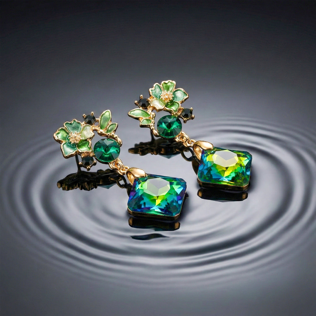 Women Stud Earrings Green Floral Gold jewellery - Finora Jewels