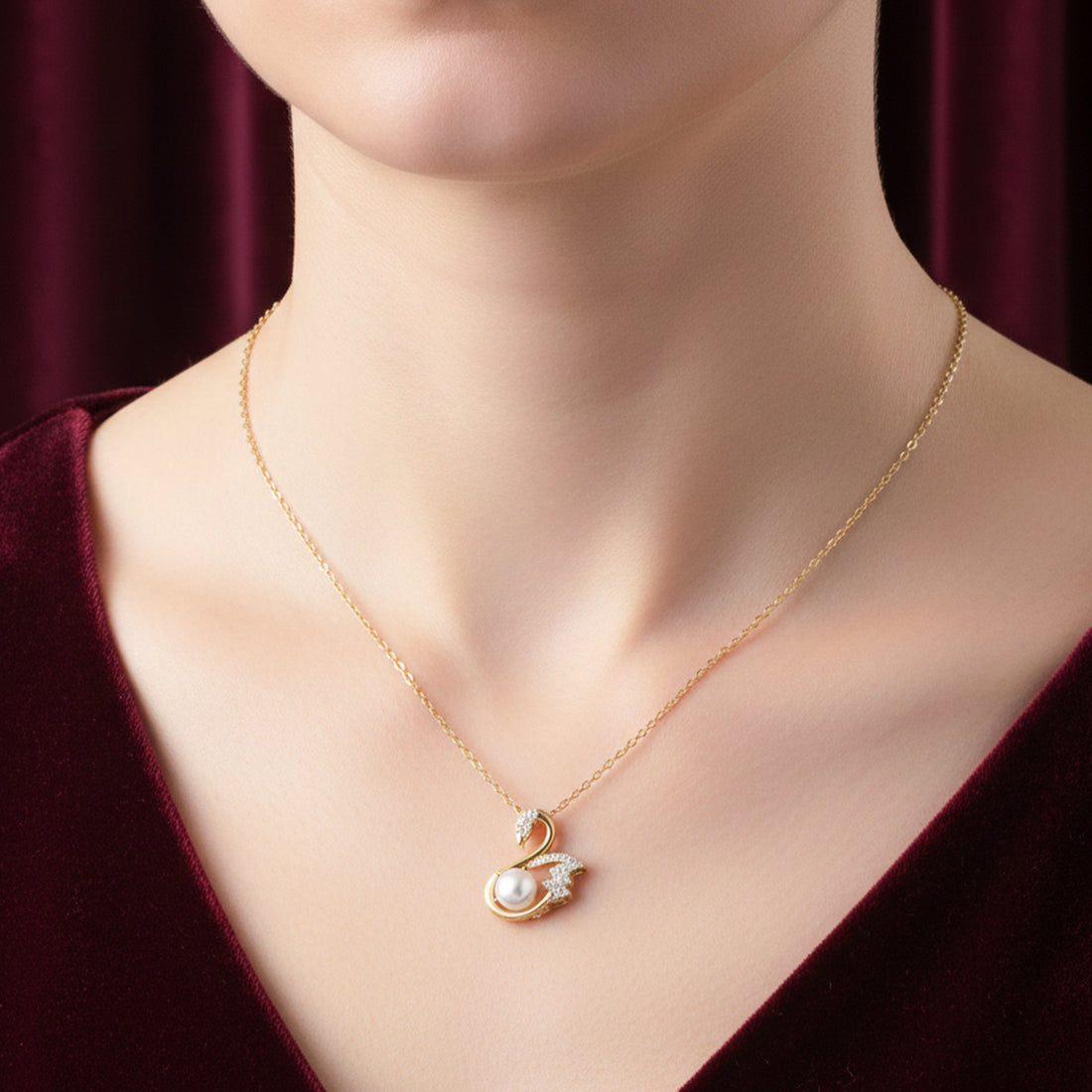 Gold-Toned Swan Moti Locket Link Set GWN -35