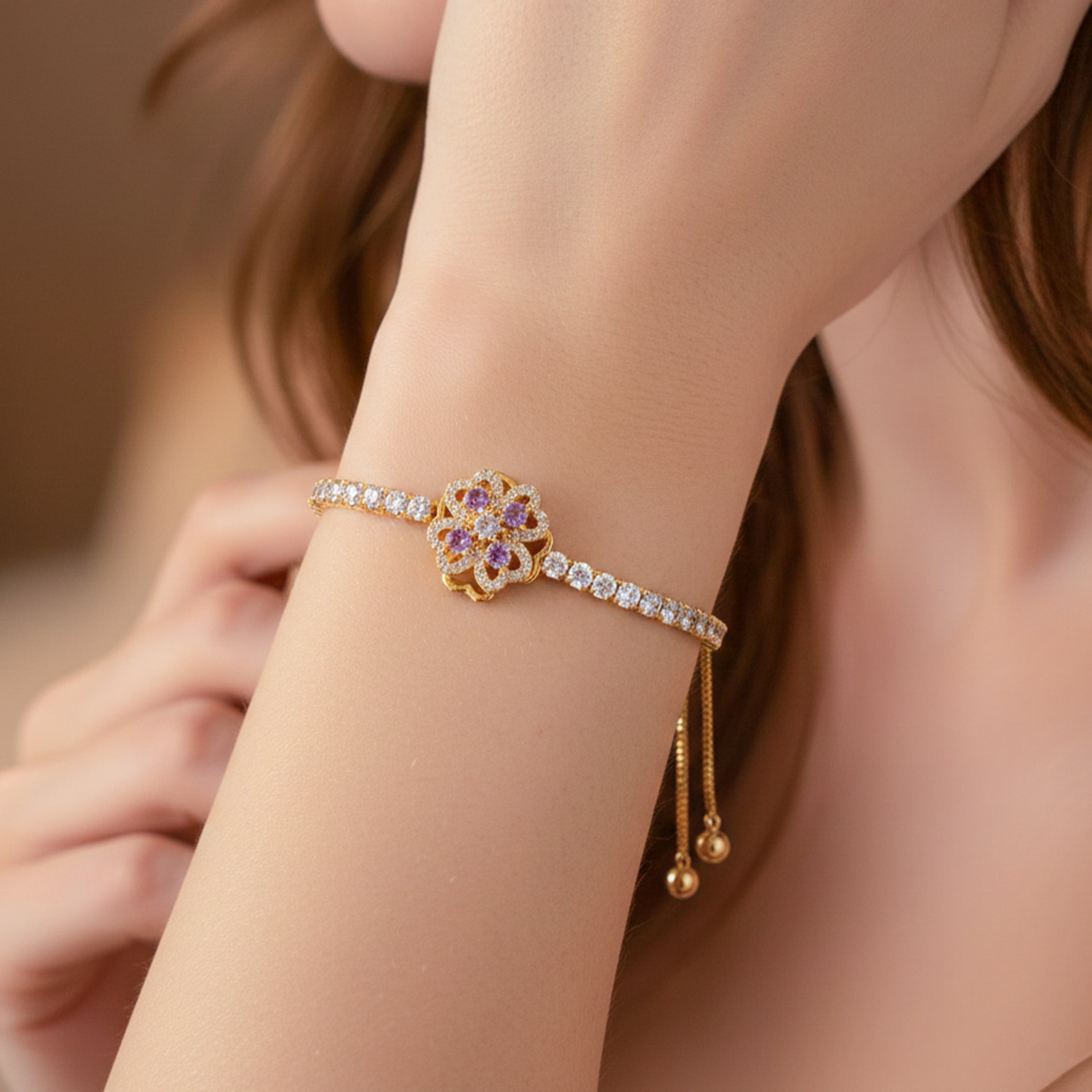 Floral Tennis Bracelet for women in Gold - Finora Jewels