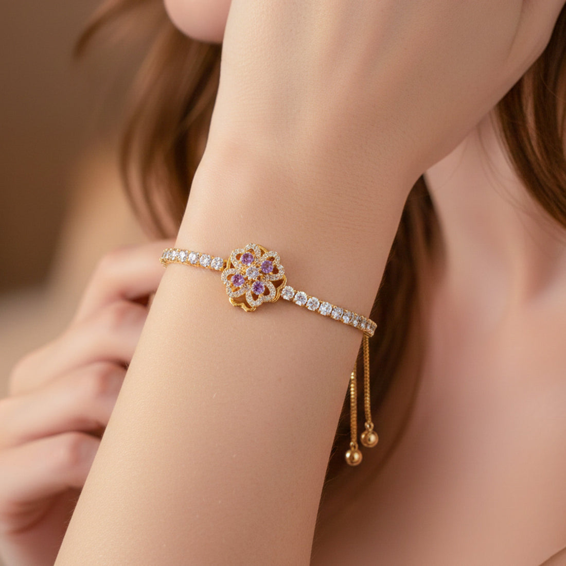 Floral Tennis Bracelet for women in Gold - Finora Jewels