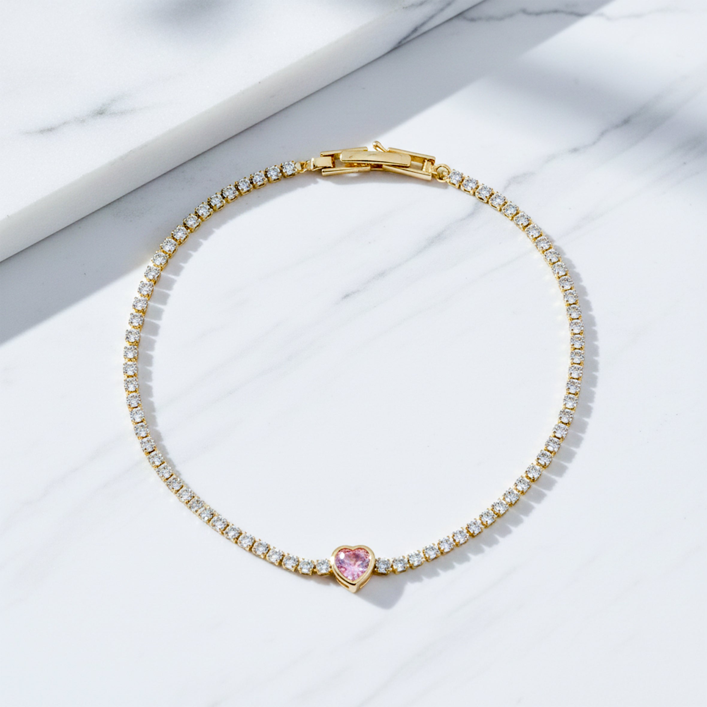 Women Bracelet Pink Heart Tennis Gold jewellery - Finora Jewels