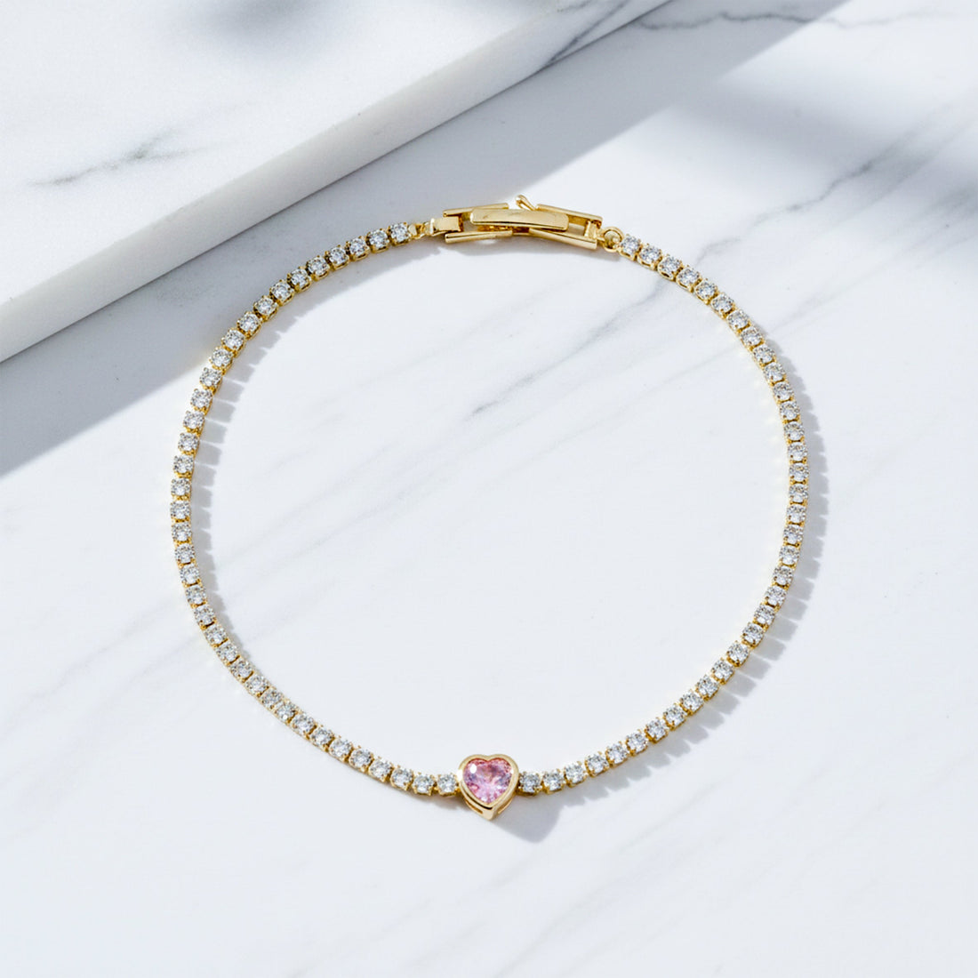 Women Bracelet Pink Heart Tennis Gold jewellery - Finora Jewels