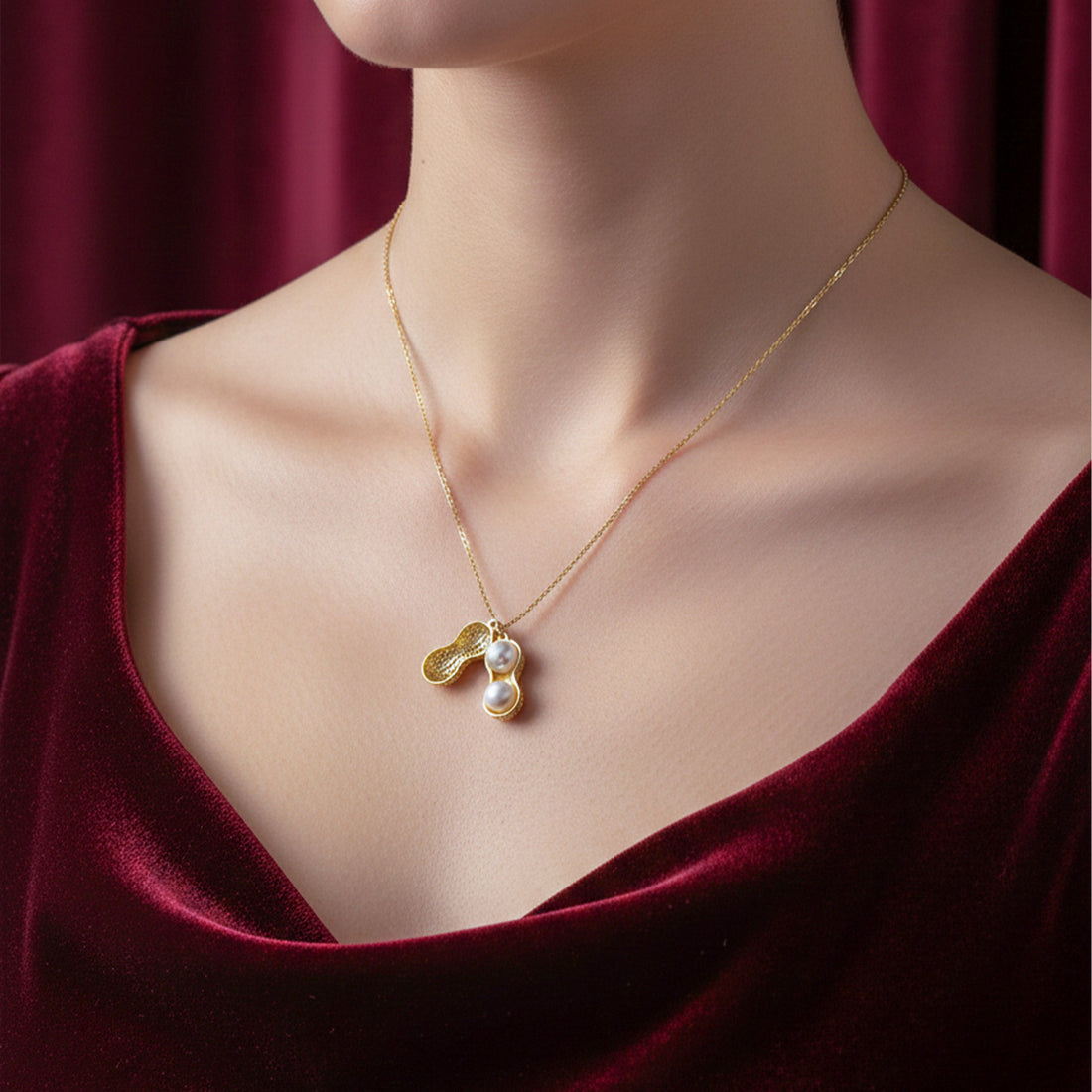 Gold Peanut Pearl Necklace for women - Finora Jewels