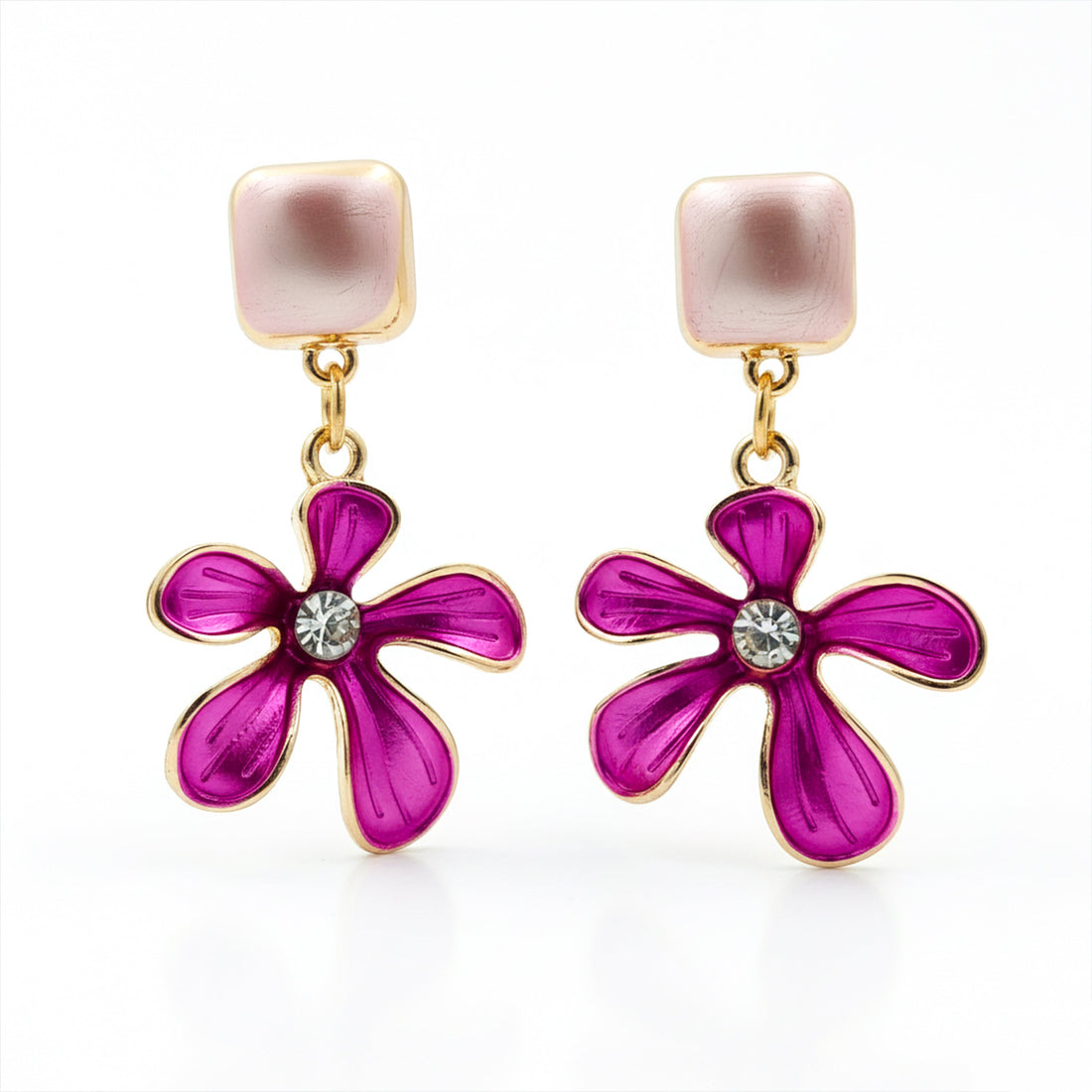 Gold Pink Flora Stud Earrings for women - Finora Jewels