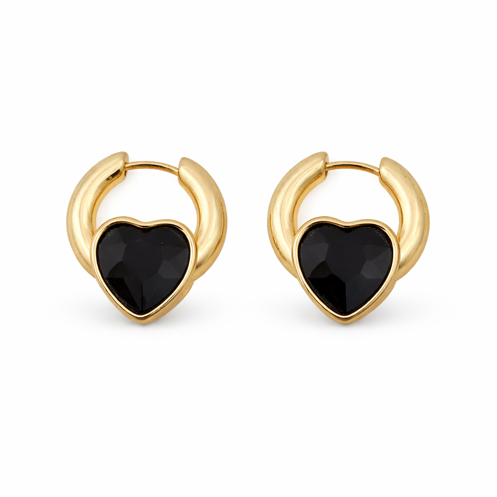 Women Hoop Earrings Midnight Heart Hoop Gold jewellery - Finora Jewels
