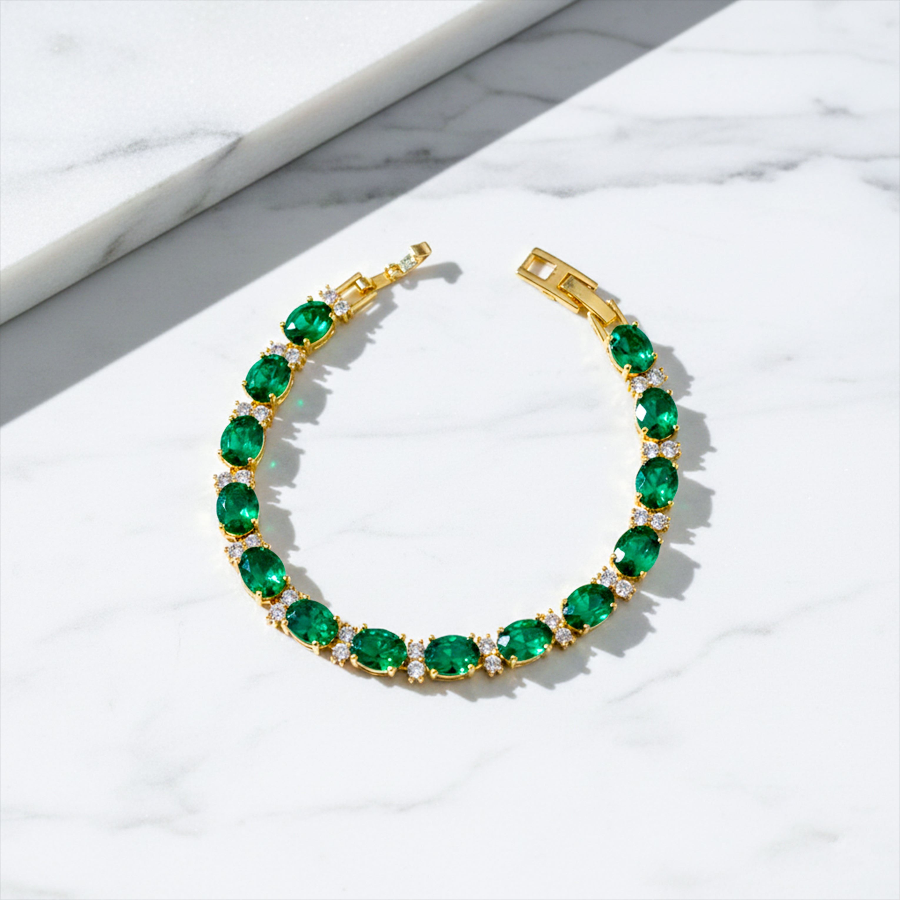Emerald Green Oval Tennis Bracelet for women in Gold - Finora Jewels