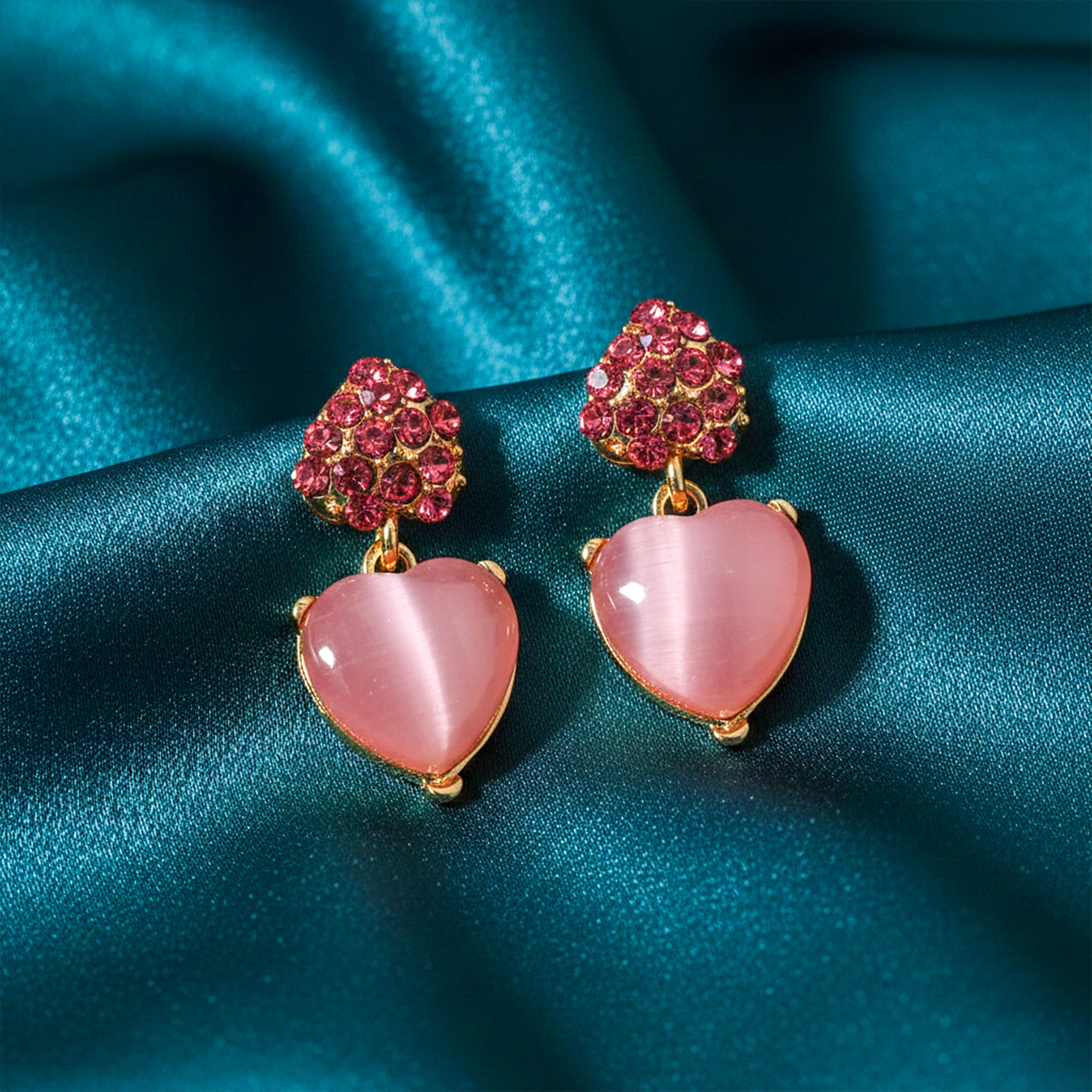 Pink Heart Crystal Stud Earrings for women in Gold - Finora Jewels