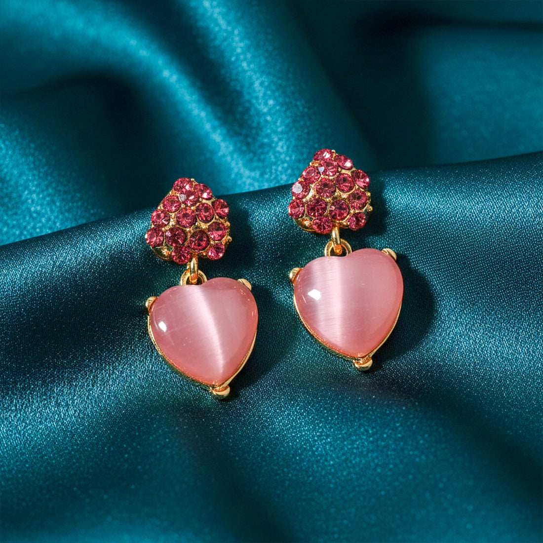 Pink Heart Crystal Stud Earrings for women in Gold - Finora Jewels