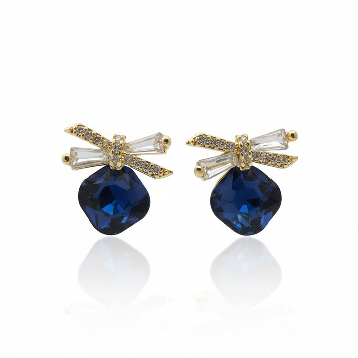 Regal Blue Cubic Zirconia Bow Post Ear Studs GWE -153