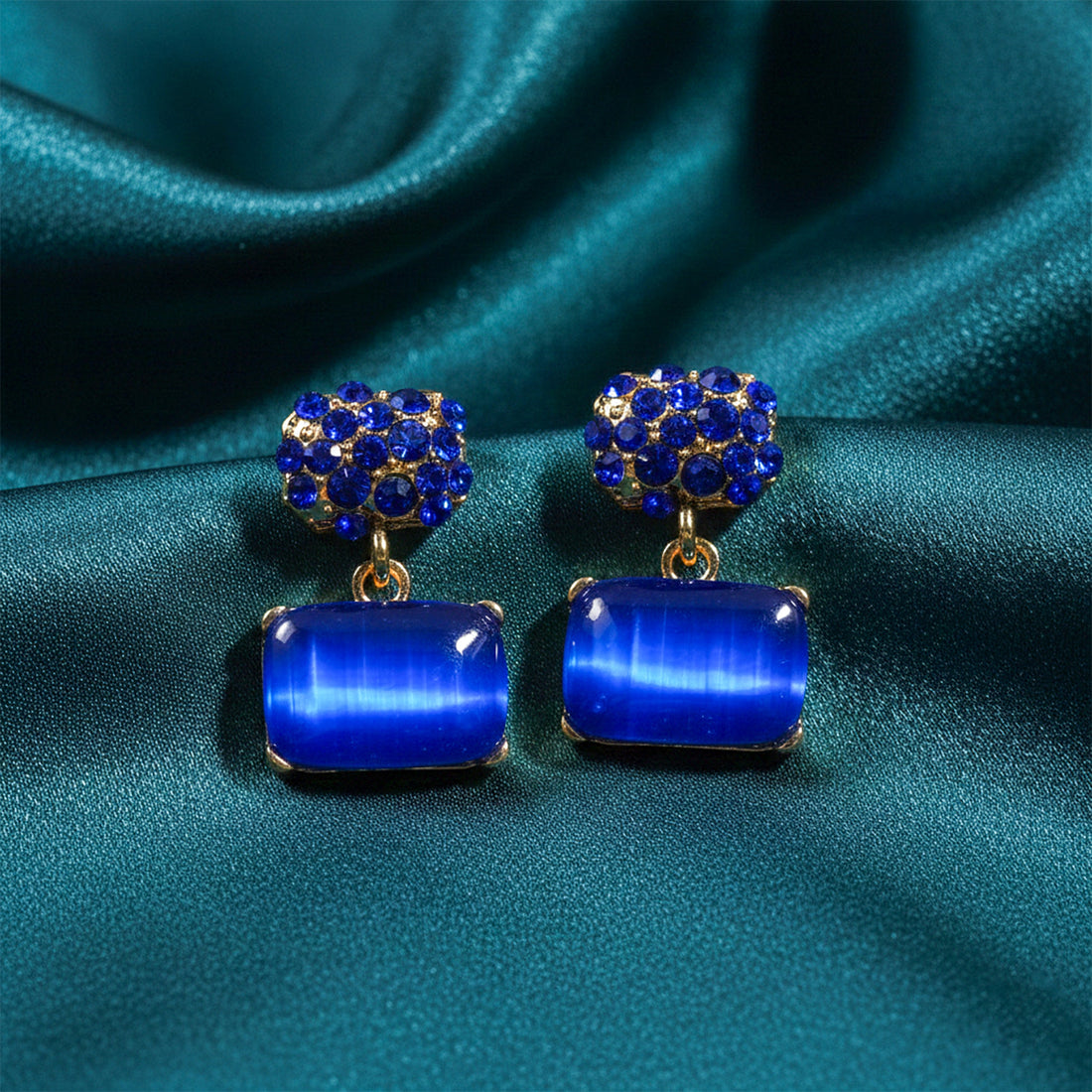 Women Stud Earrings Royal Blue Crystal Gold jewellery - Finora Jewels