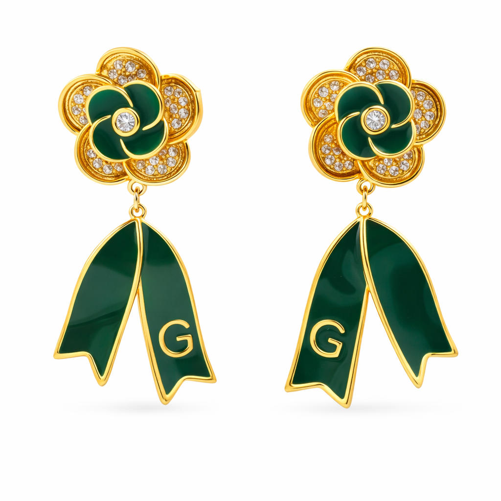 Women Stud Earrings Emerald Bloom Drop Gold jewellery - Finora Jewels