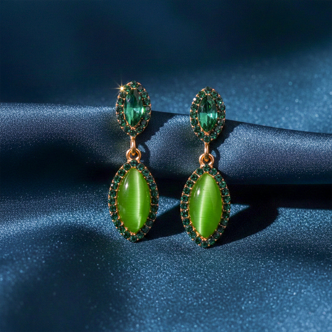 Emerald Green CrystaL Drop Earrings for women in Gold - Finora Jewels