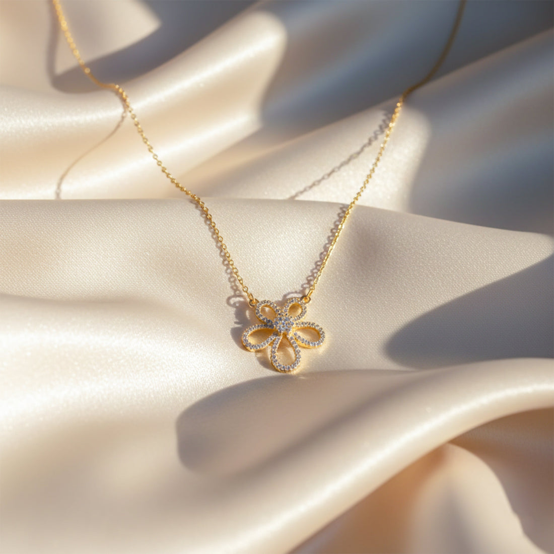 Gold Sunflower Zirconia Locket Link Set GWN -103