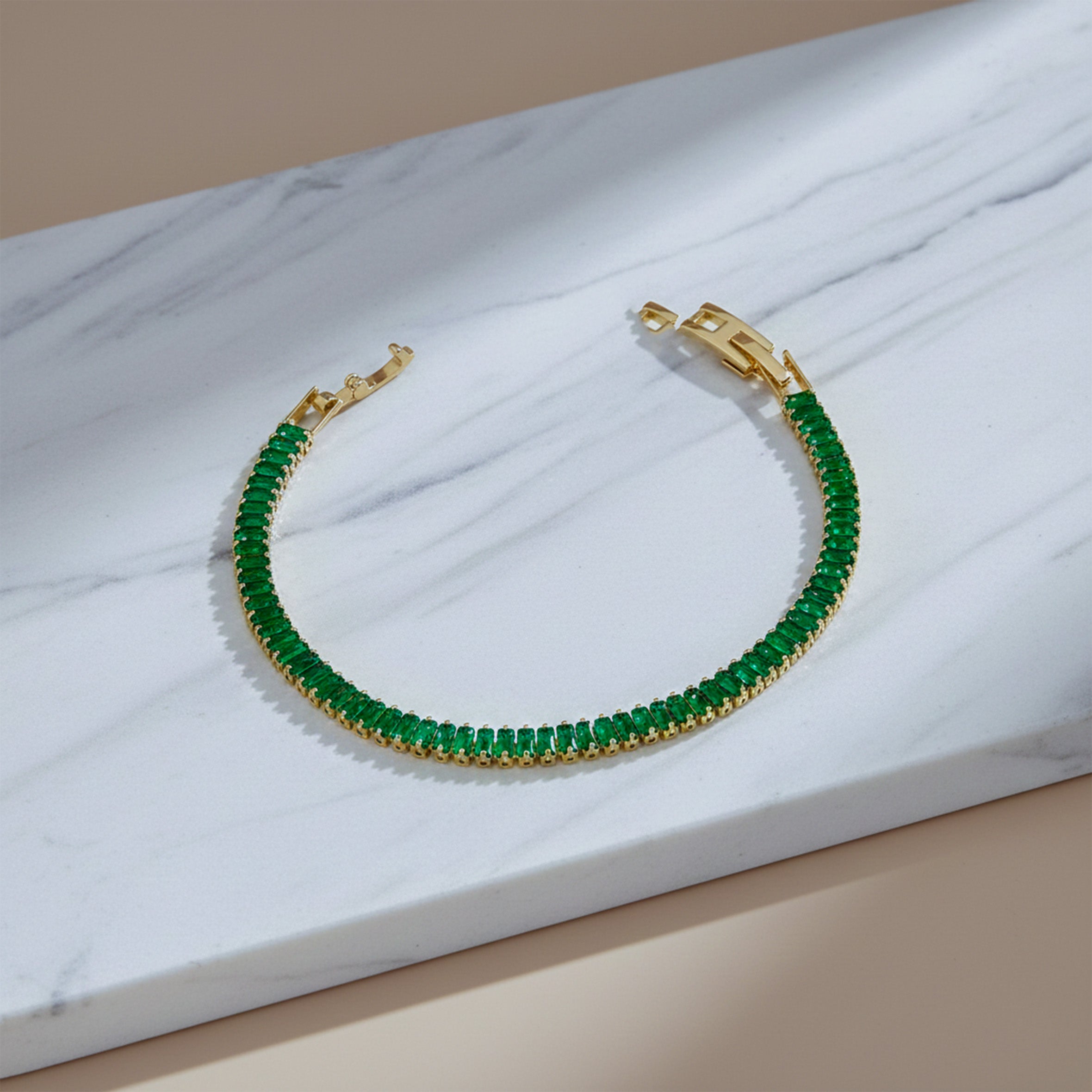 Emerald Baguette Tennis Bracelet for women in Gold - Finora Jewels