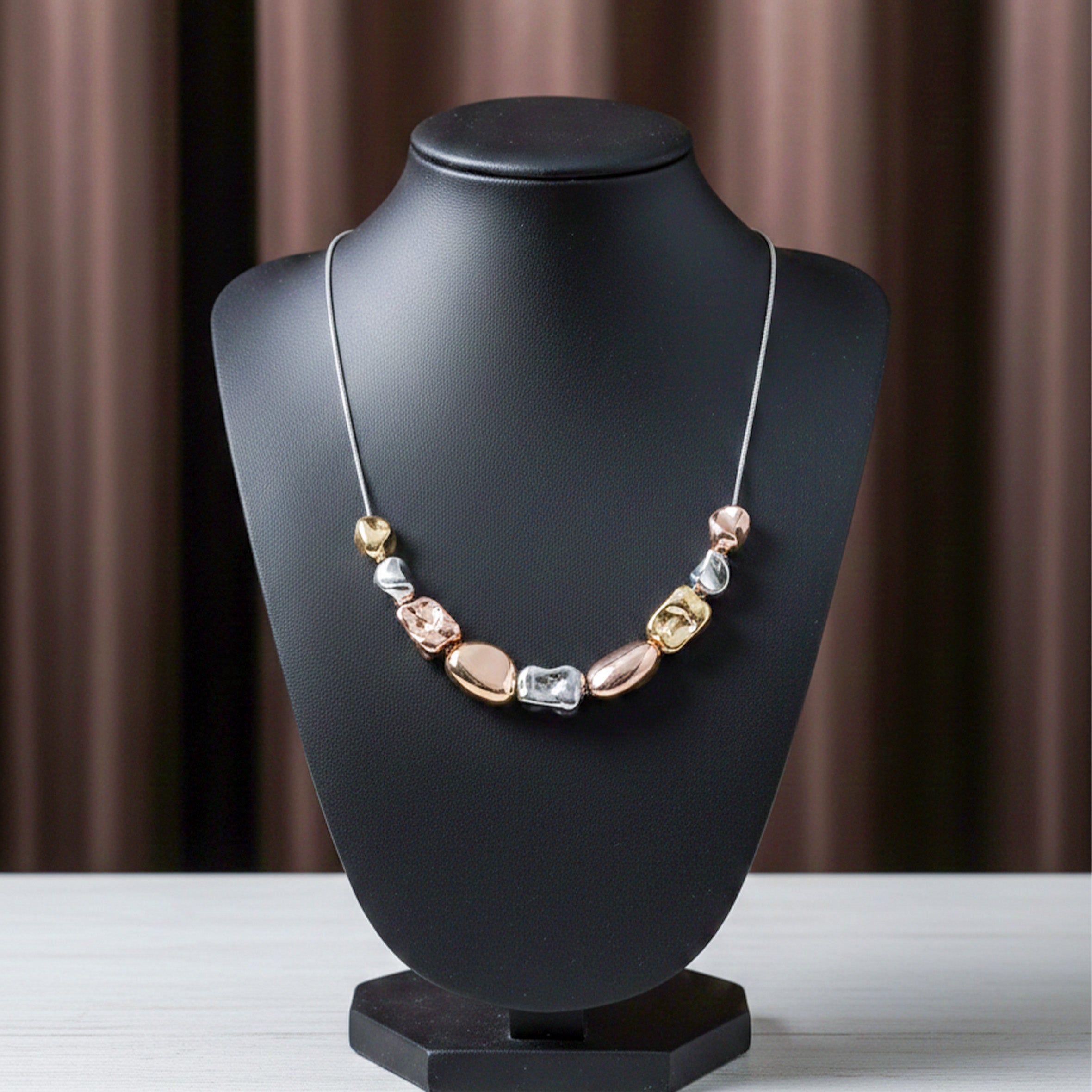 Trio Sculpted Bead Necklace for women in Gold - Finora Jewels