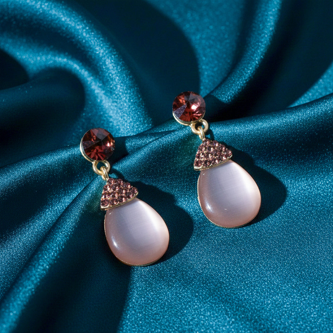 Gold Smoky Teardrop Crystal Stud Earrings for women - Finora Jewels