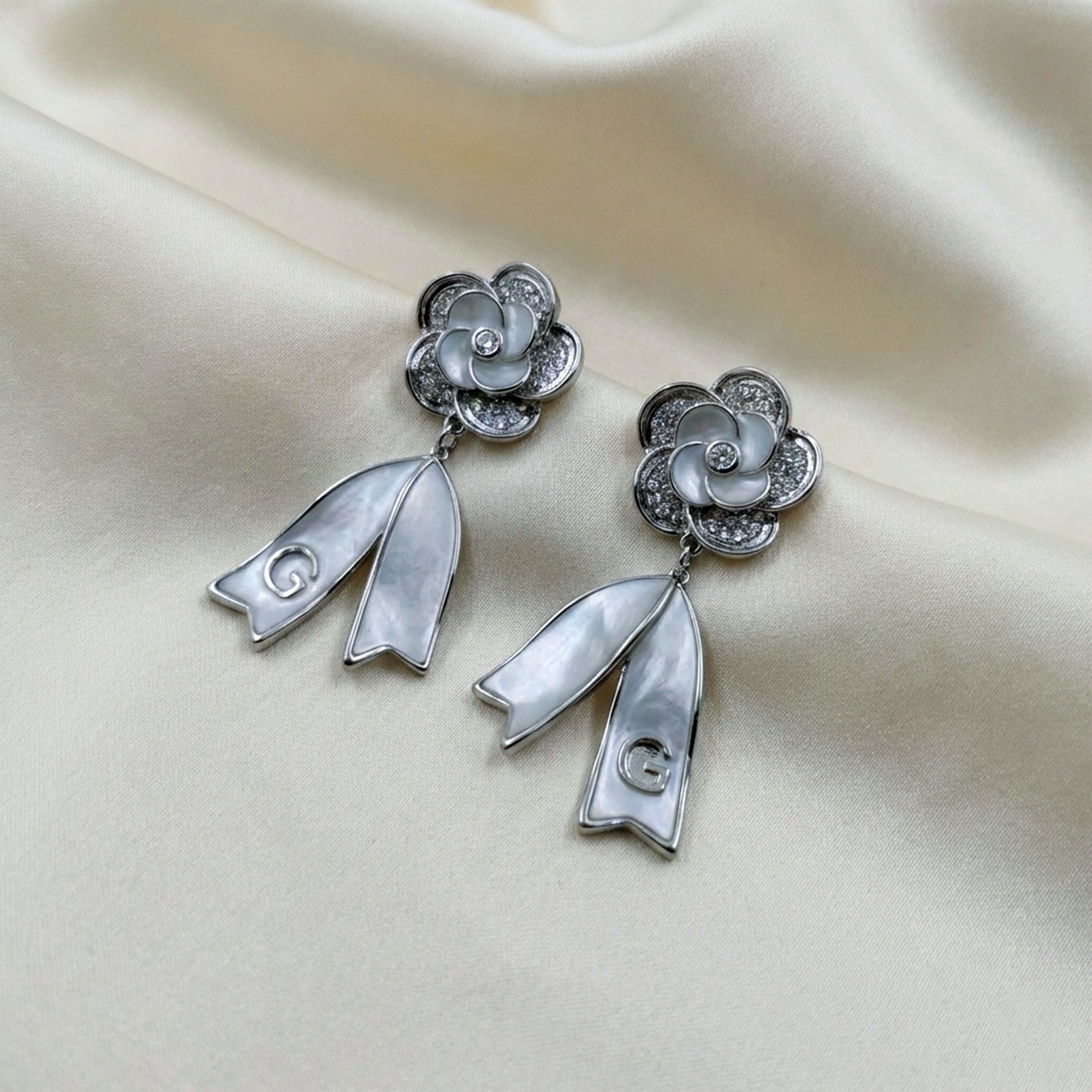 Silver Bloom Drop Stud Earrings for women - Finora Jewels