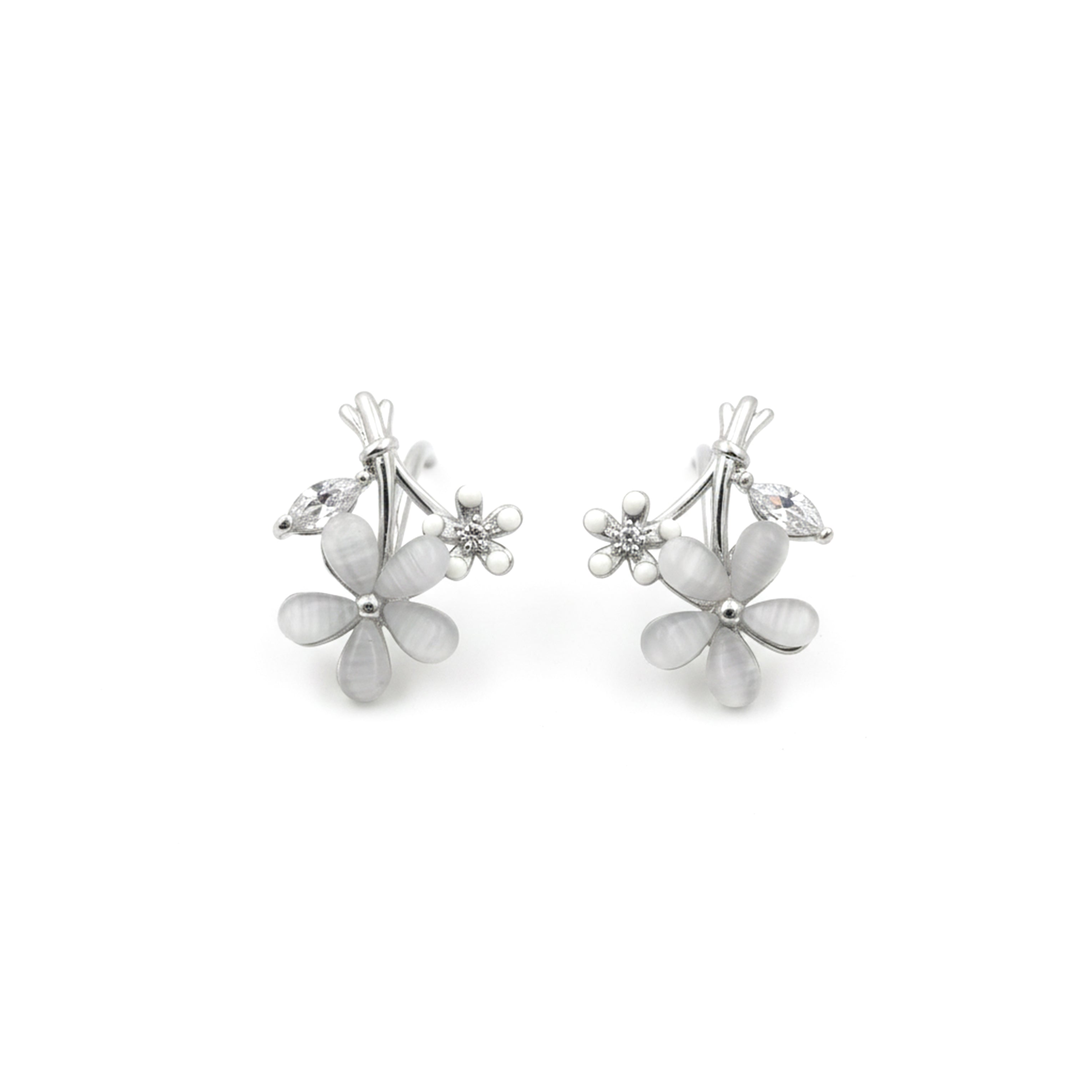 Silver Foliage Bloom Post Ear Studs GWE -111