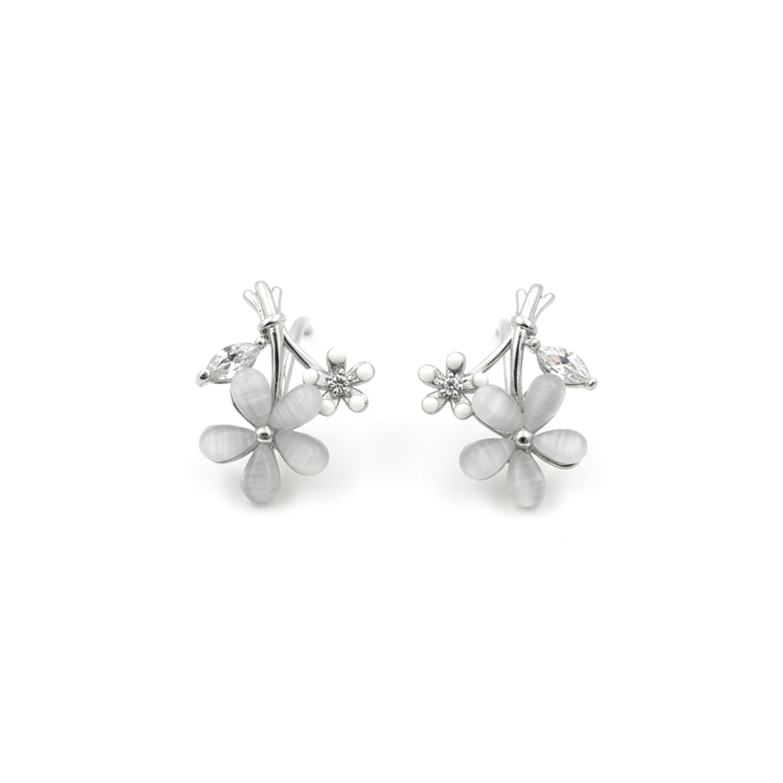 Silver Foliage Bloom Post Ear Studs GWE -111