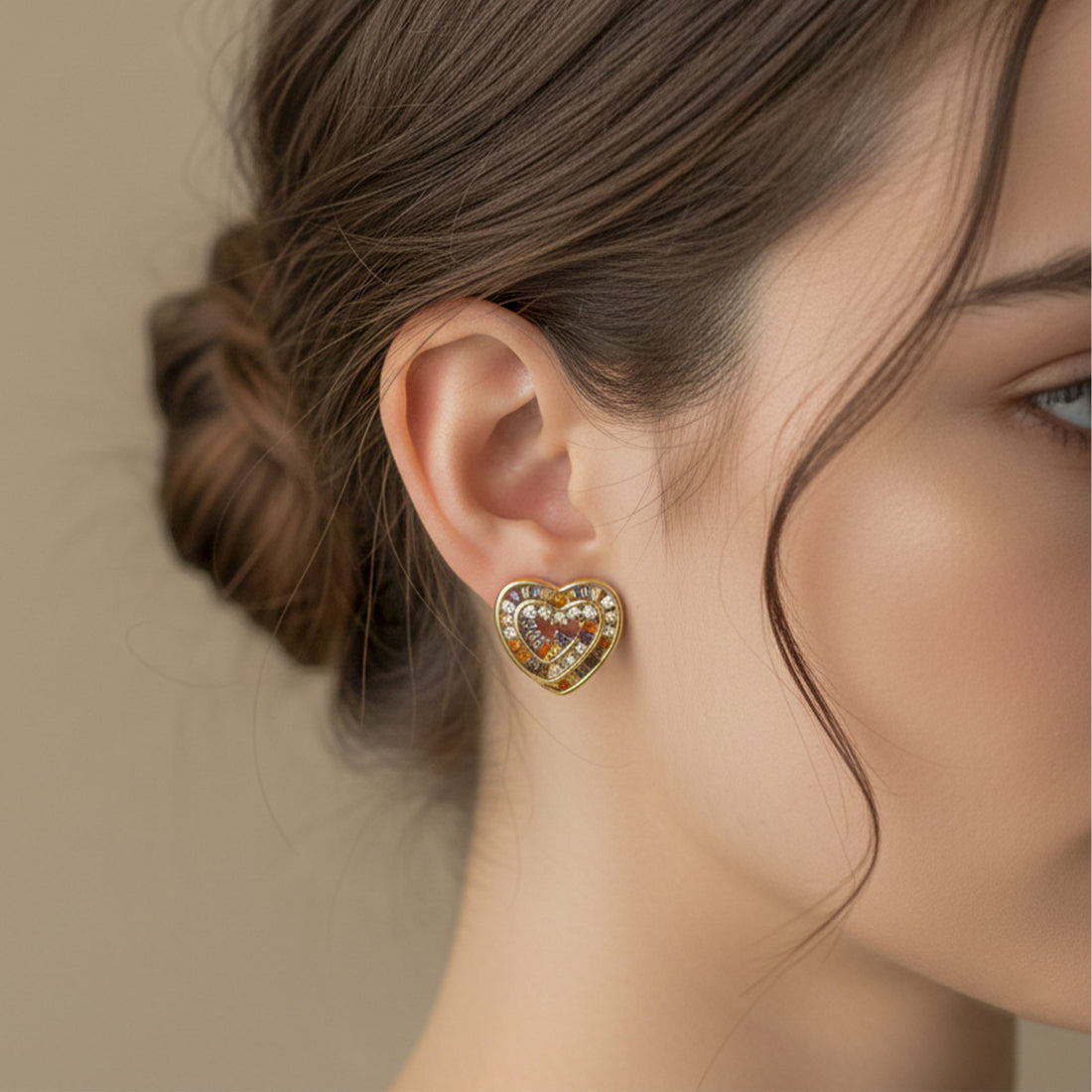 Multicolo Heart Stud Stud Earrings for women in Gold - Finora Jewels