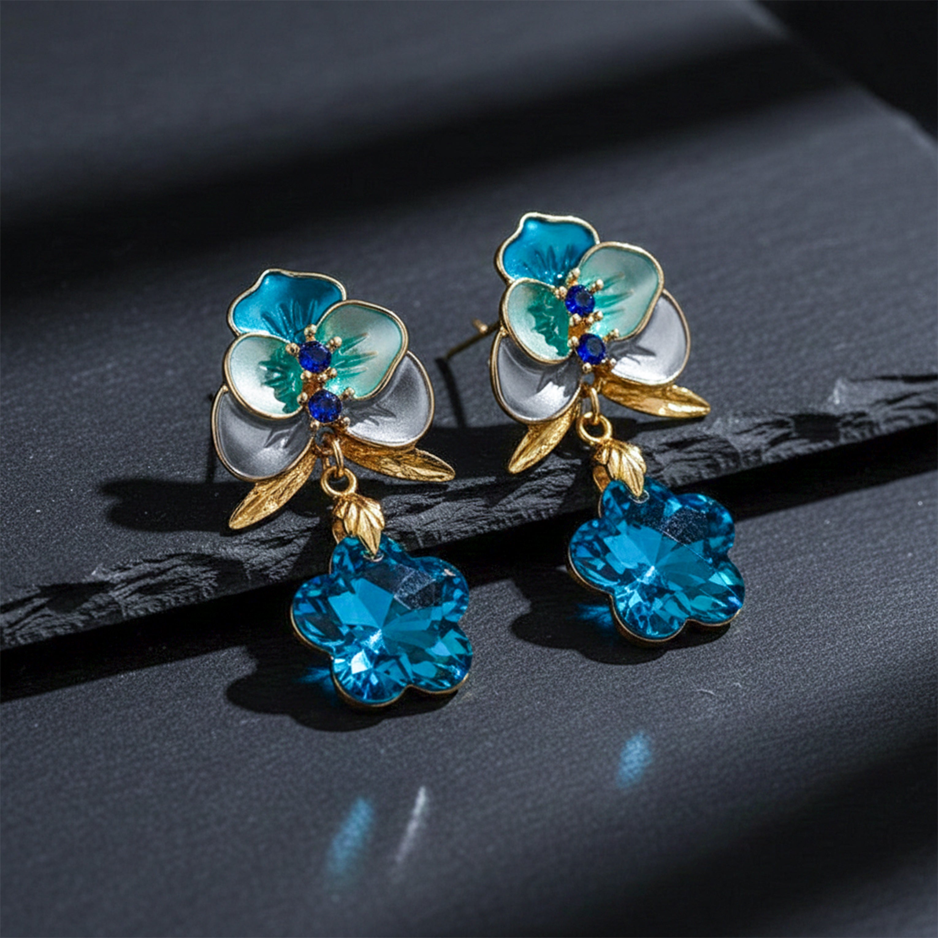 Gold Ocean Bloom Drop Earrings for women - Finora Jewels