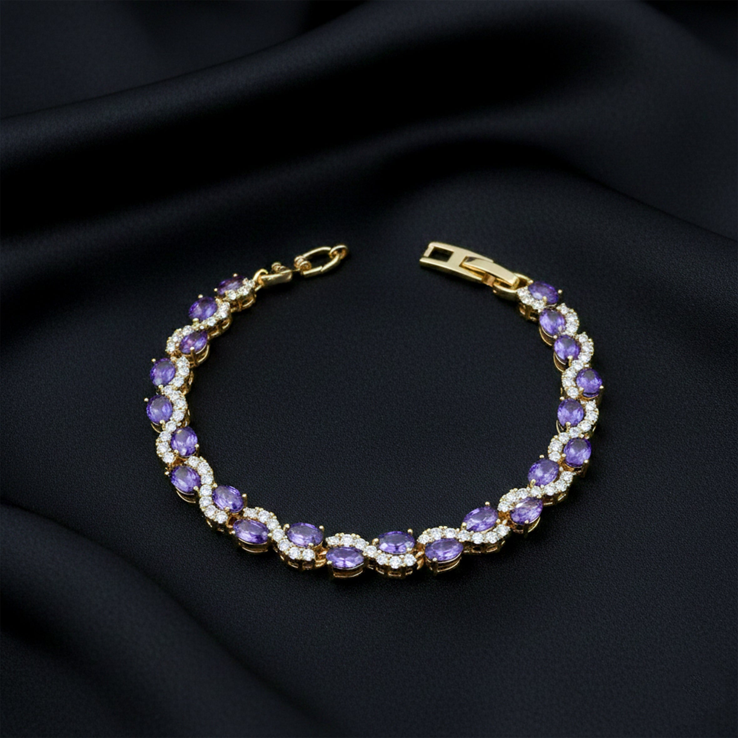 Gold Purple Halo Bracelet for women - Finora Jewels