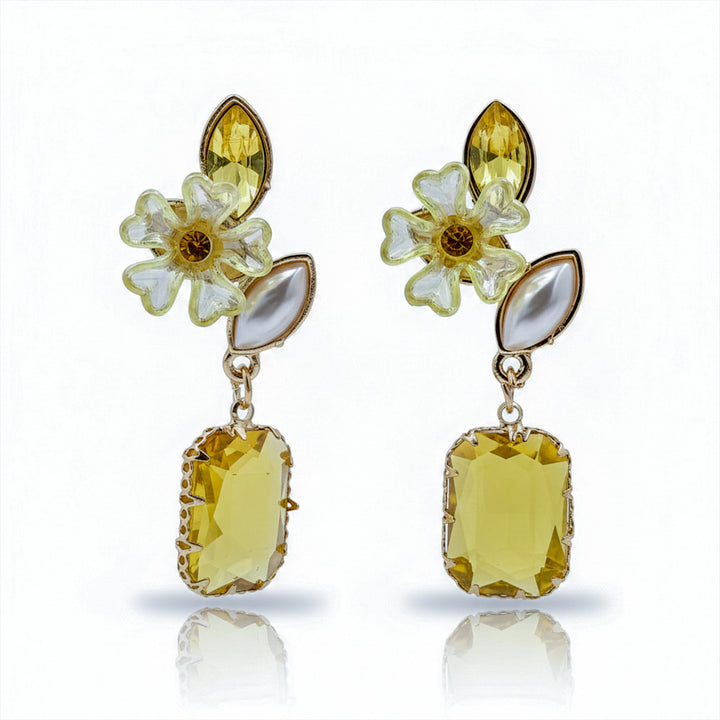 Yellow Bloom Cubic Zirconia Ear Studs GWE -245