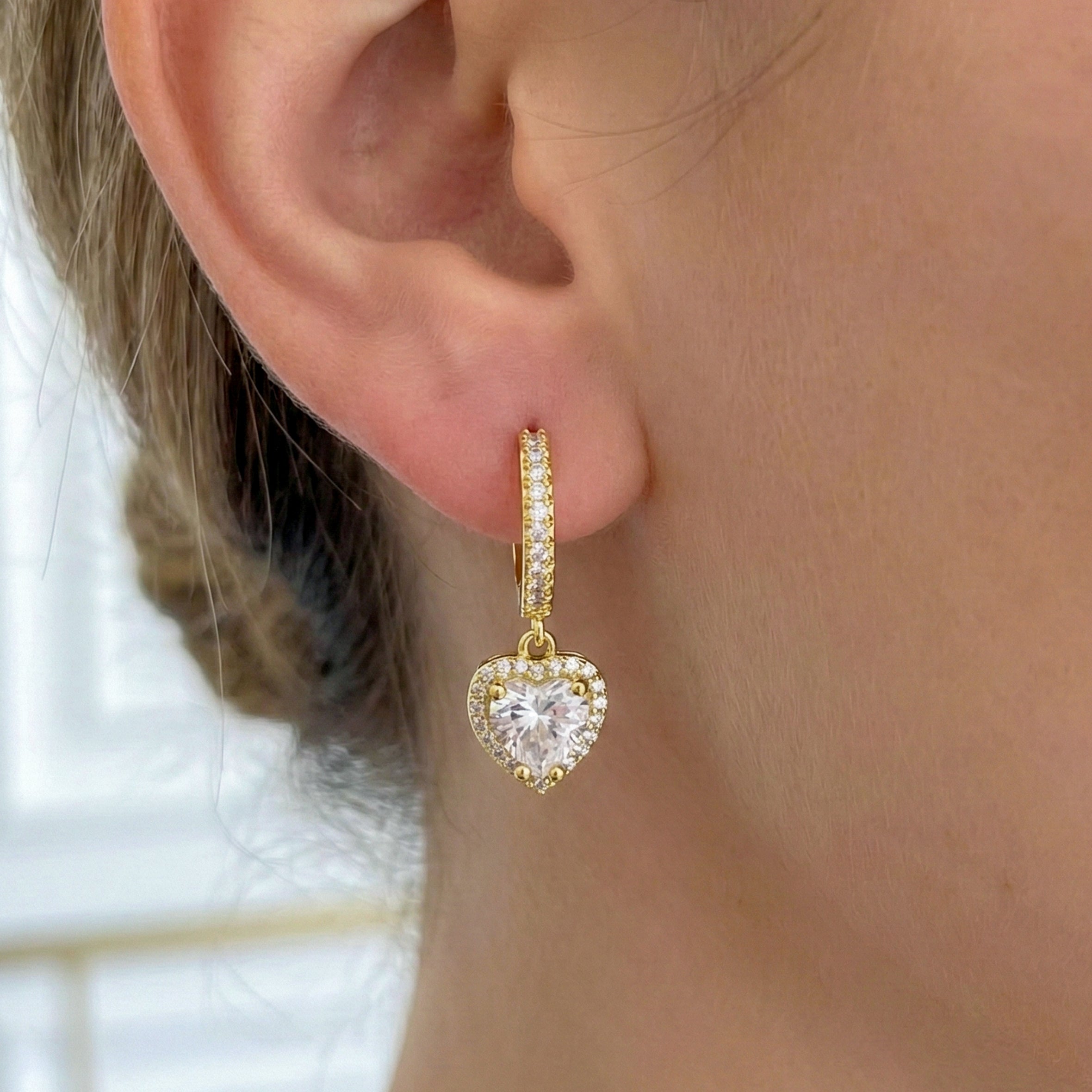 Women Stud Earrings Crystal Heart Drop Hoop Gold jewellery - Finora Jewels