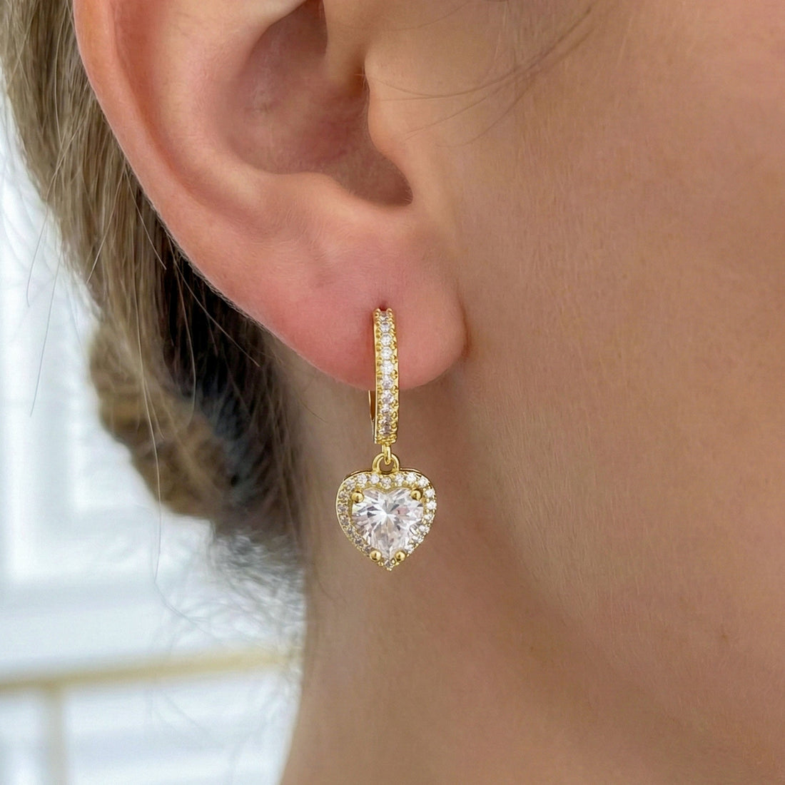 Women Stud Earrings Crystal Heart Drop Hoop Gold jewellery - Finora Jewels