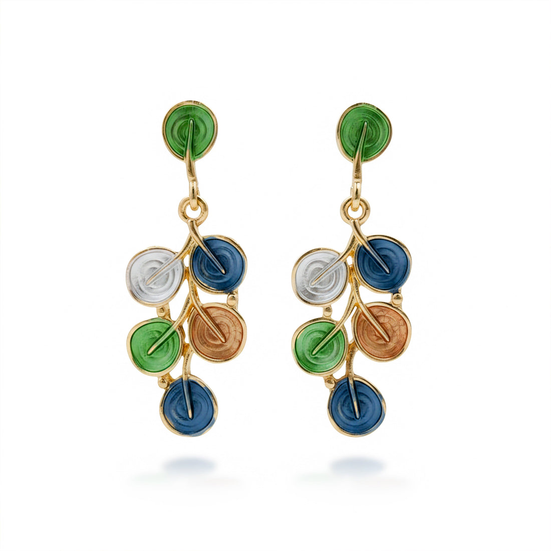 Multicolor Enamel Foliage Dangle Ear Studs GWE -206