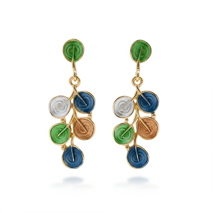 Multicolor Enamel Foliage Dangle Ear Studs GWE -206