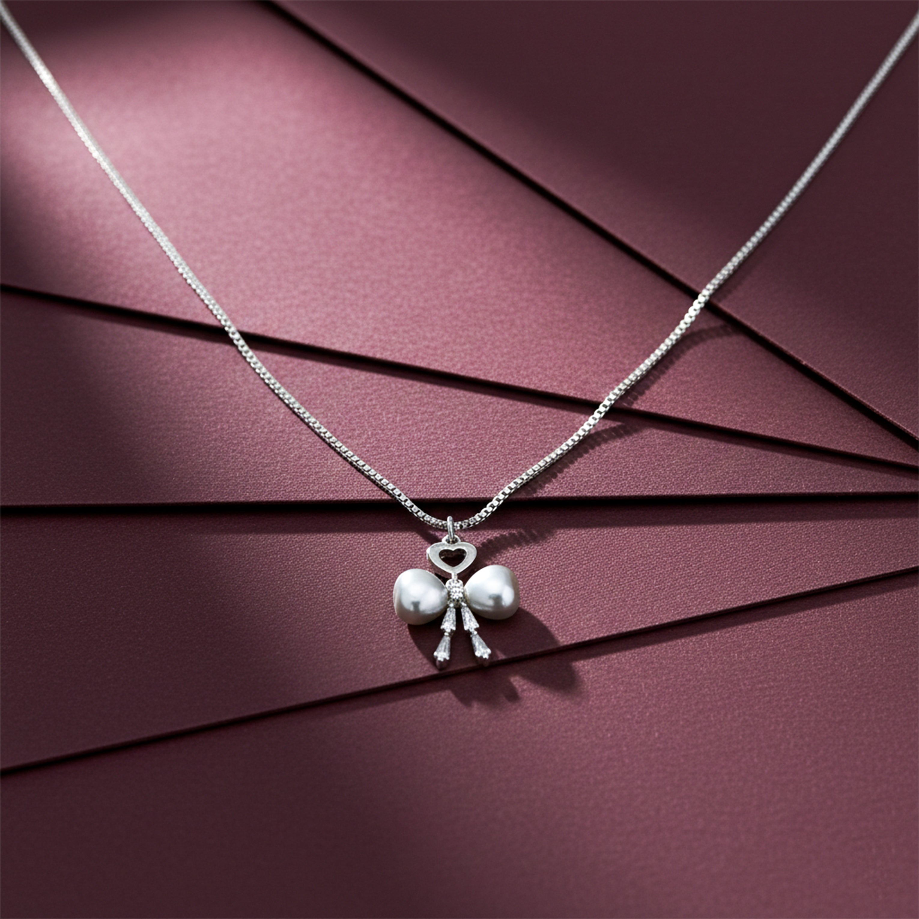Silver Moti Bow Love Locket Link Set GWN -52