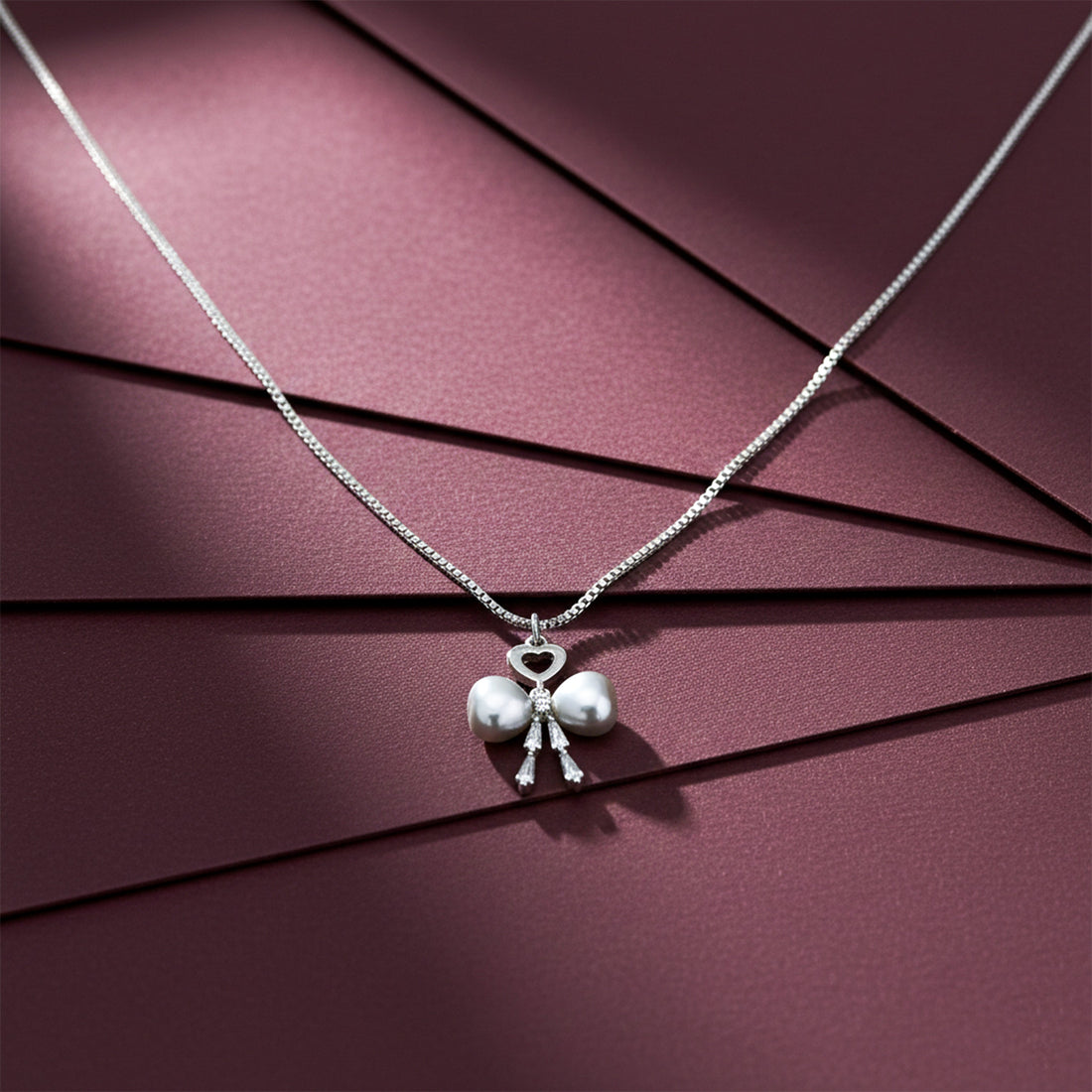 Silver Moti Bow Love Locket Link Set GWN -52