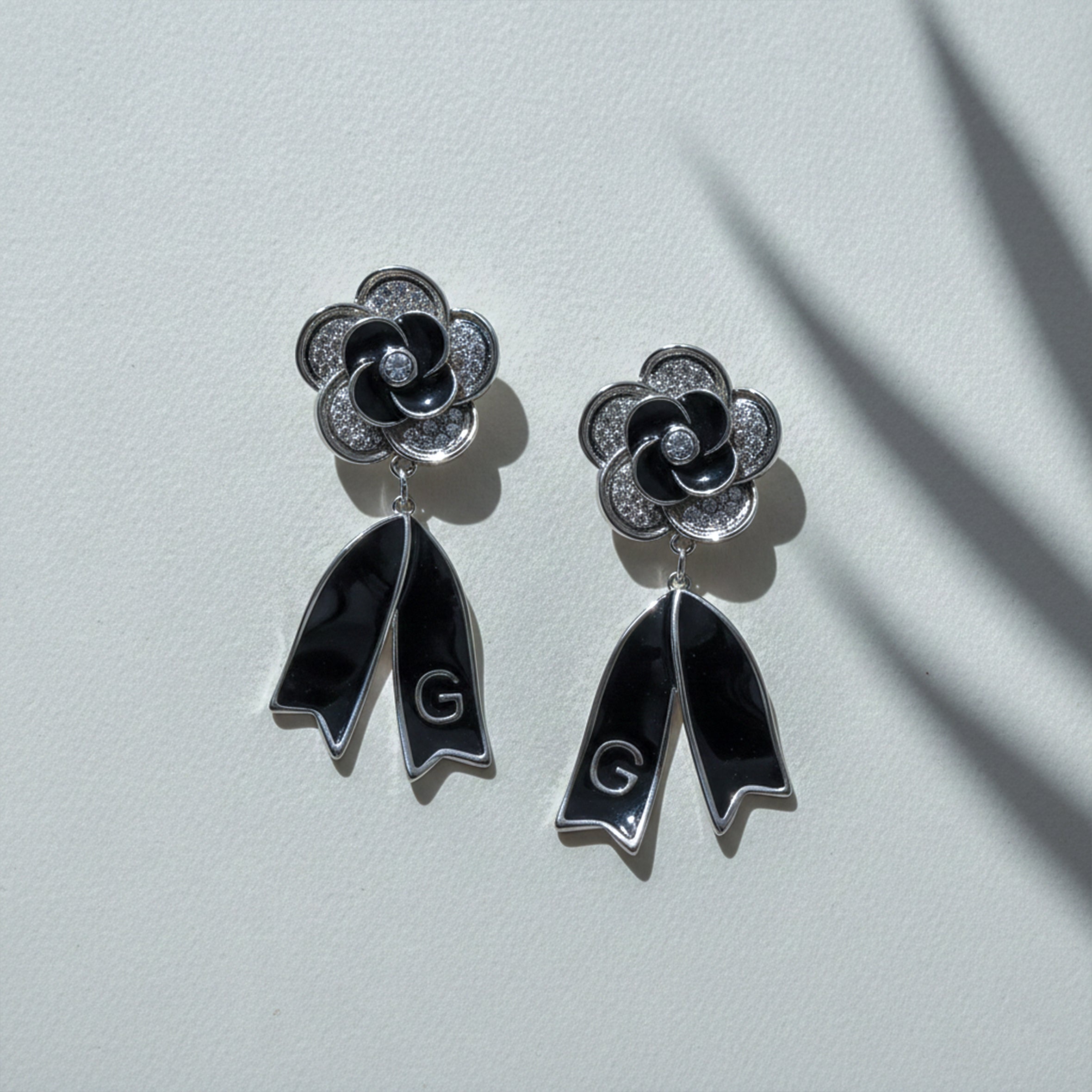 Onyx Bloom Drop Drop Earrings for women in Silver - Finora Jewels