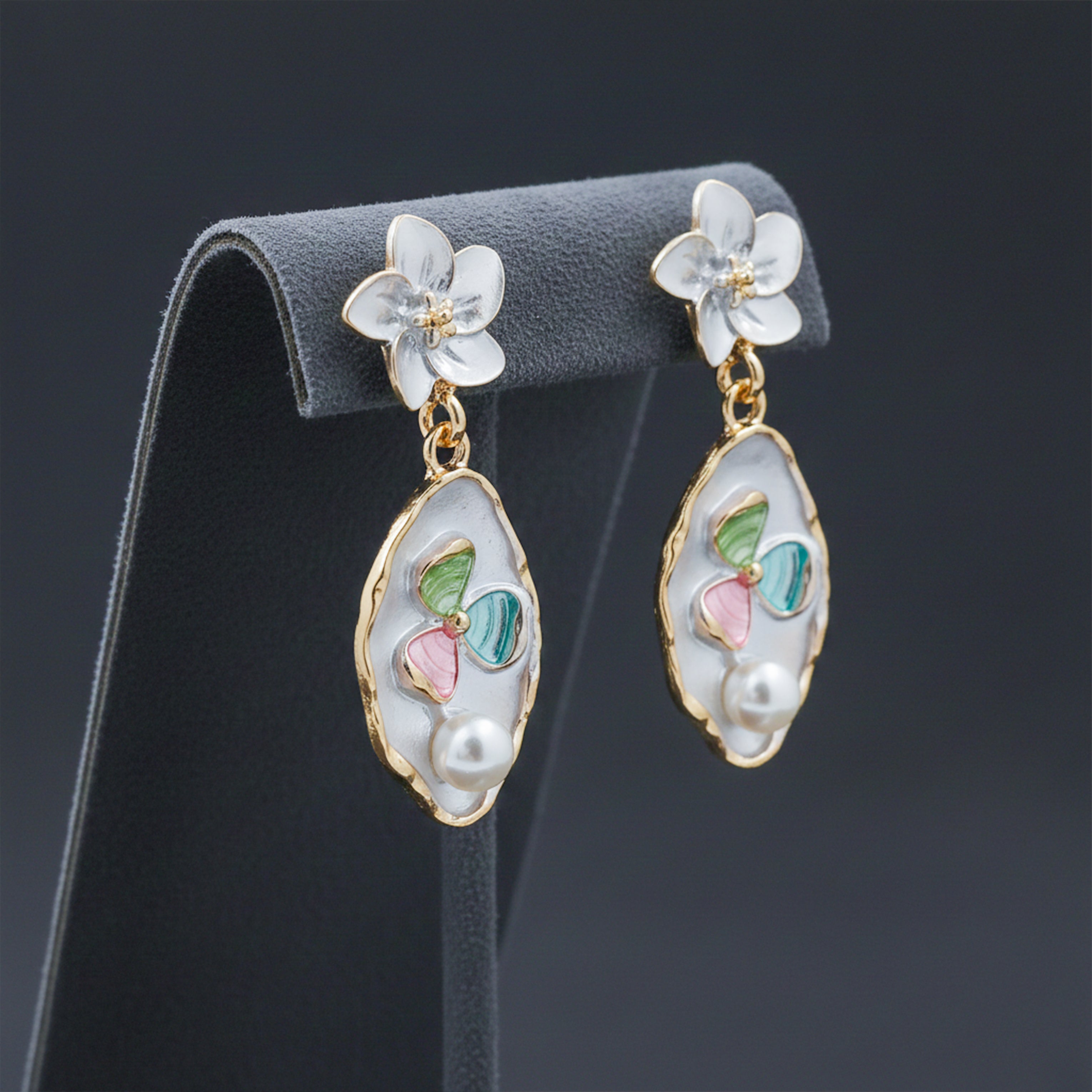 Silver Floral Pearl Stud Earrings for women - Finora Jewels