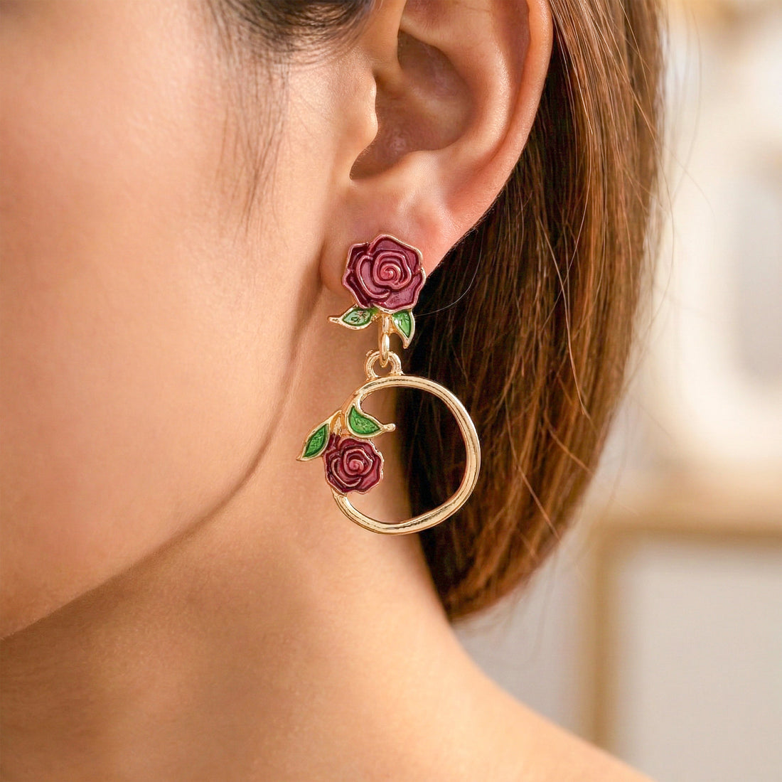 Floral Hoop Drop Stud Earrings for women in Gold - Finora Jewels