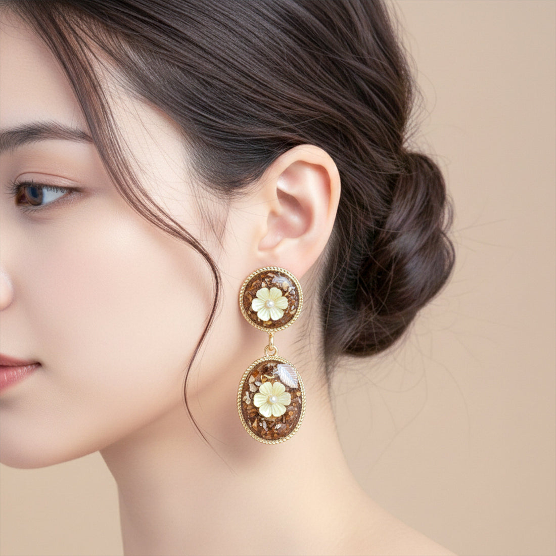 Gold Floral Drop Earrings for women - Finora Jewels