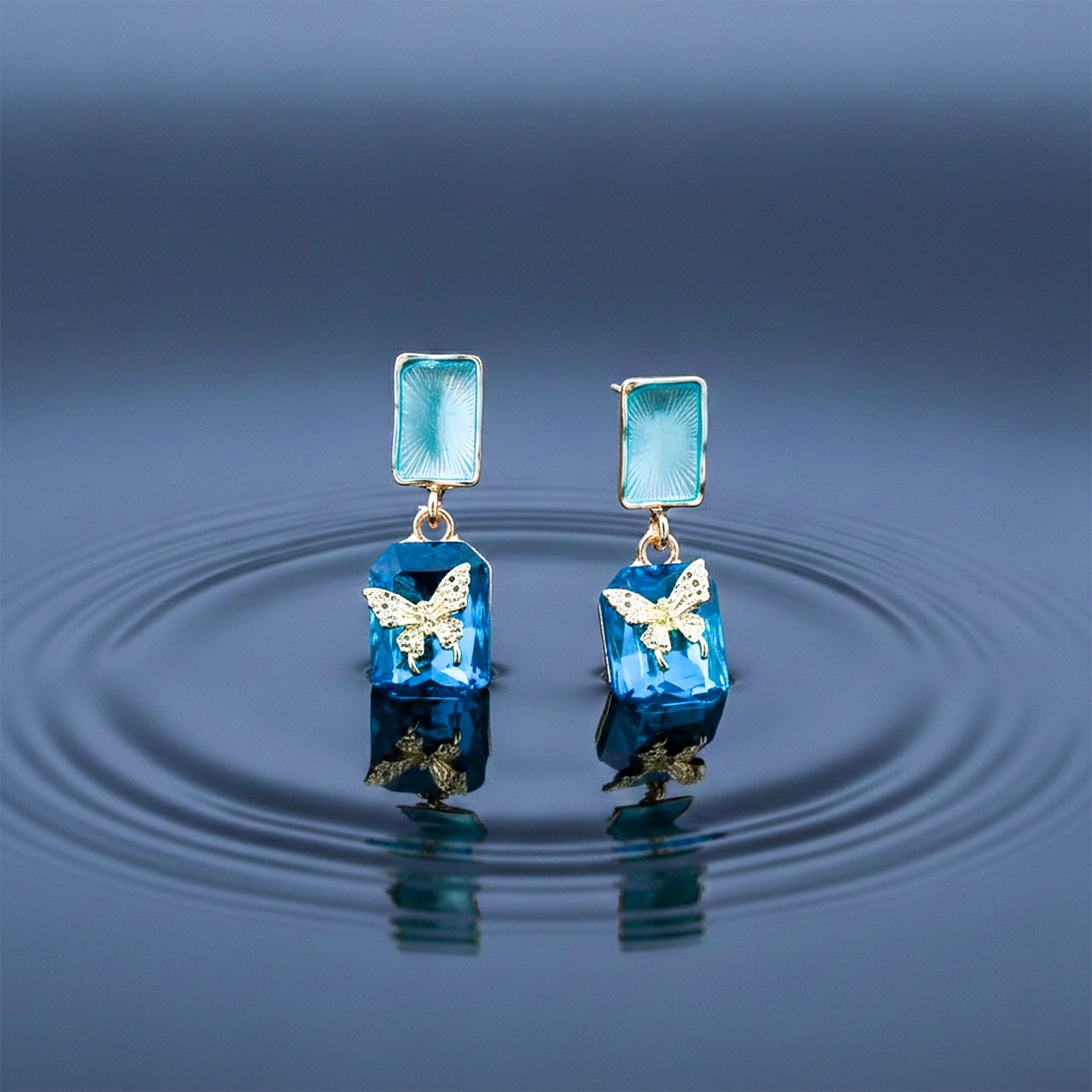 Gold Blue Crystal Stud Earrings for women - Finora Jewels