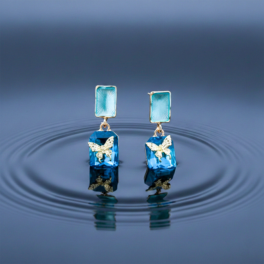 Gold Blue Crystal Stud Earrings for women - Finora Jewels