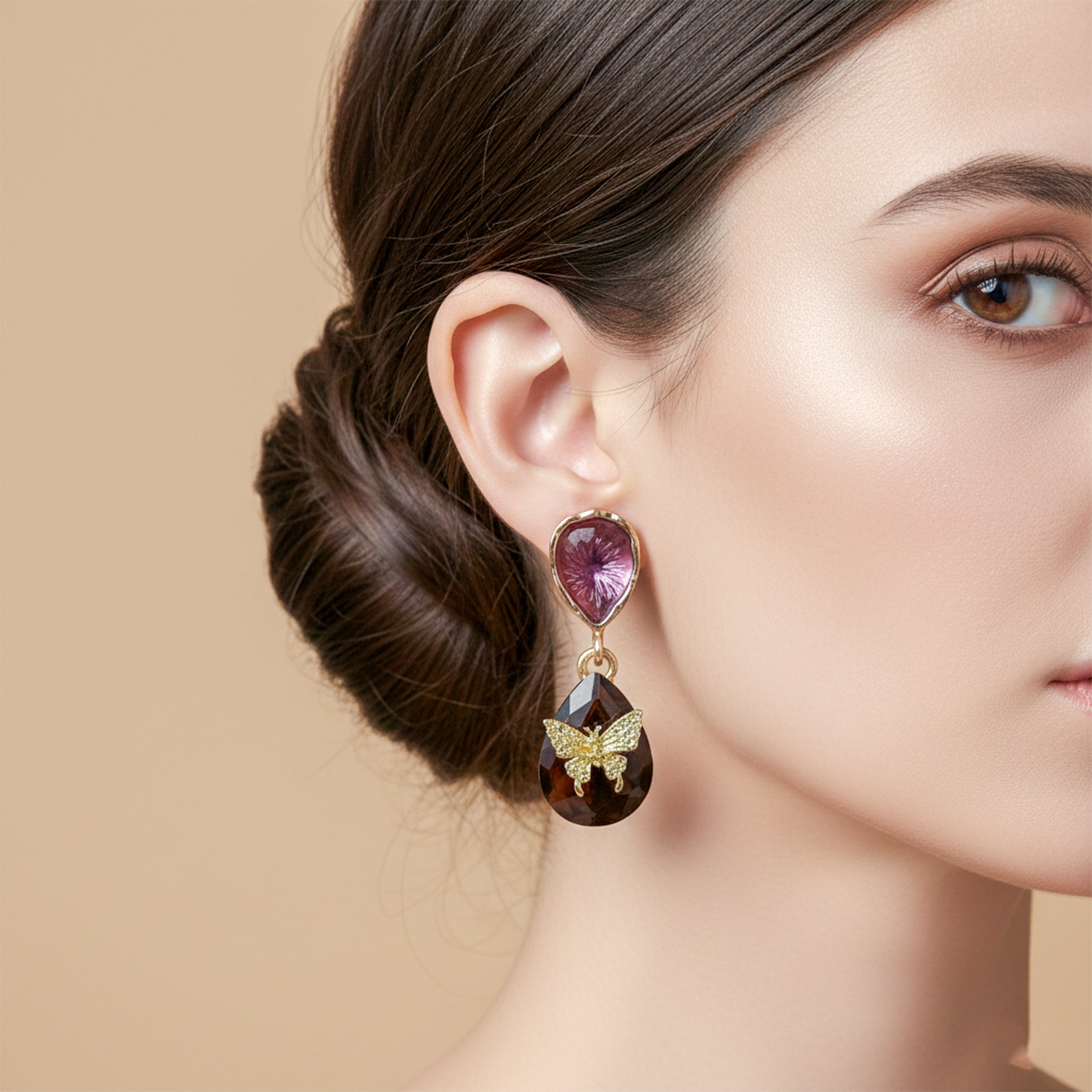 Women Stud Earrings Butterfly Teardrop Gold jewellery - Finora Jewels