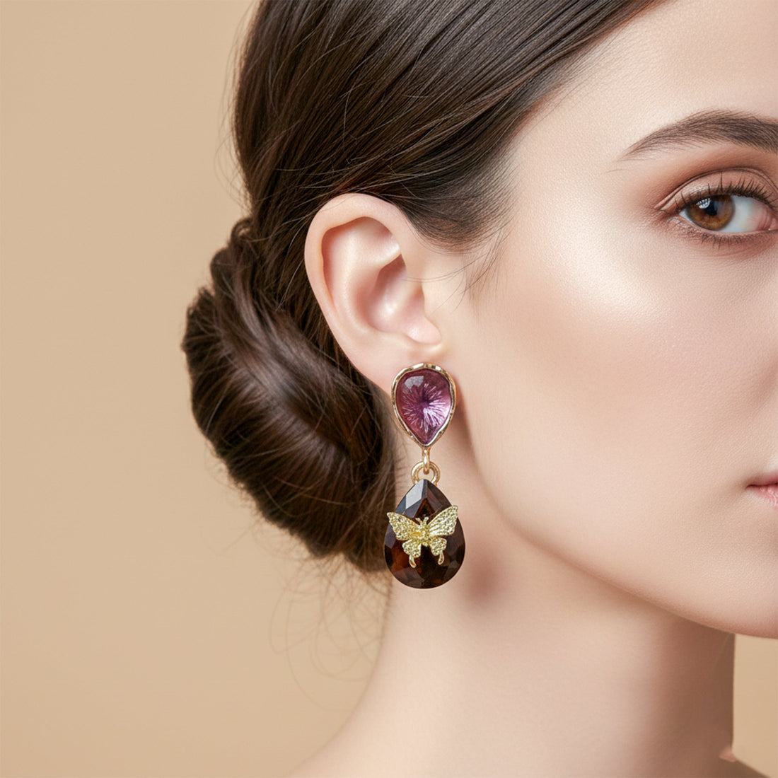 Women Stud Earrings Butterfly Teardrop Gold jewellery - Finora Jewels