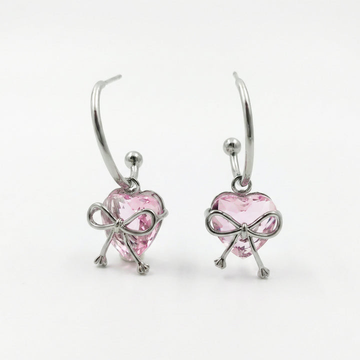 Silver Rosette Love Bow Hoop Ear Studs GWE -90