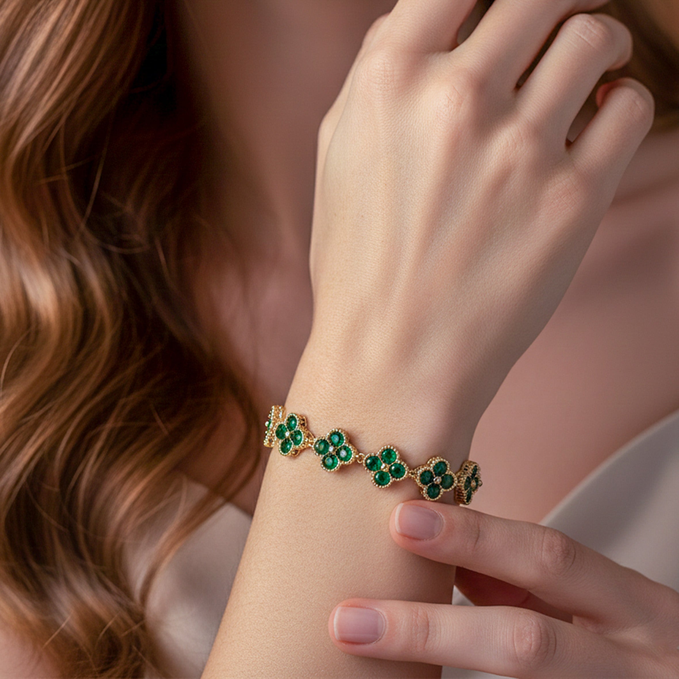 Gold Emerald Clover Bracelet for women - Finora Jewels