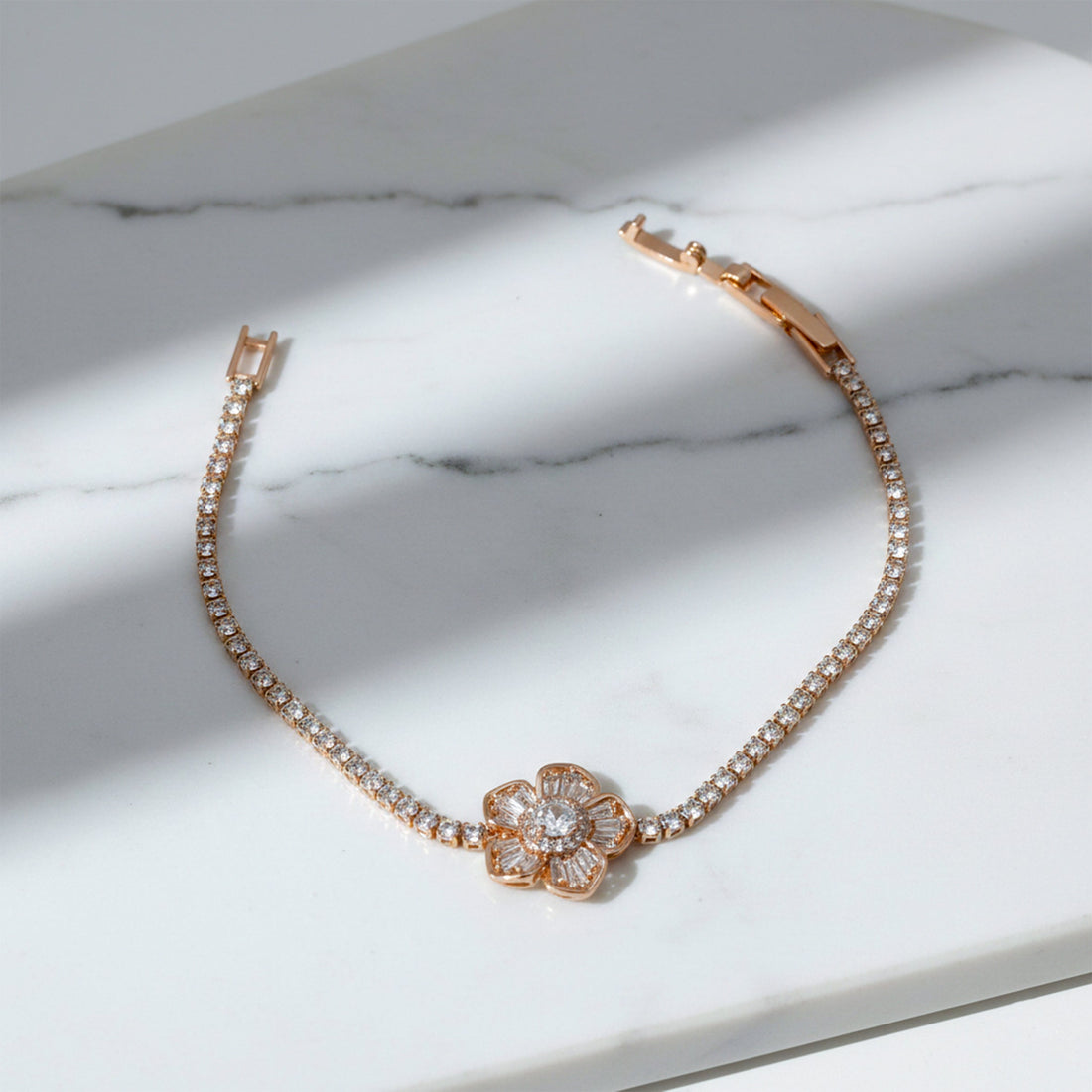 Rose Gold Floral Tennis Bracelet for women - Finora Jewels