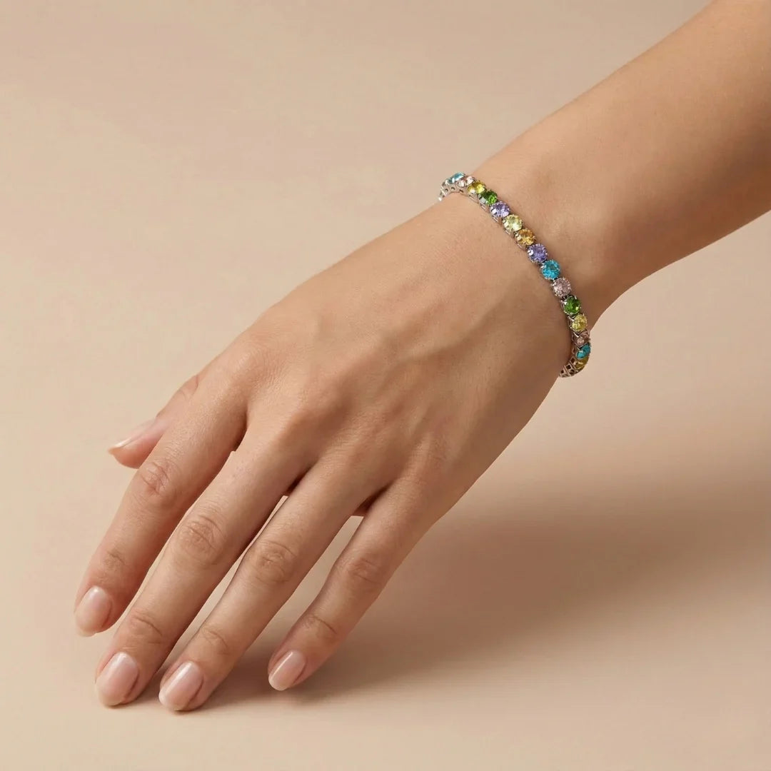 Women Bracelet Multicolour Big Diamond Tennis Silver jewellery - Finora Jewels