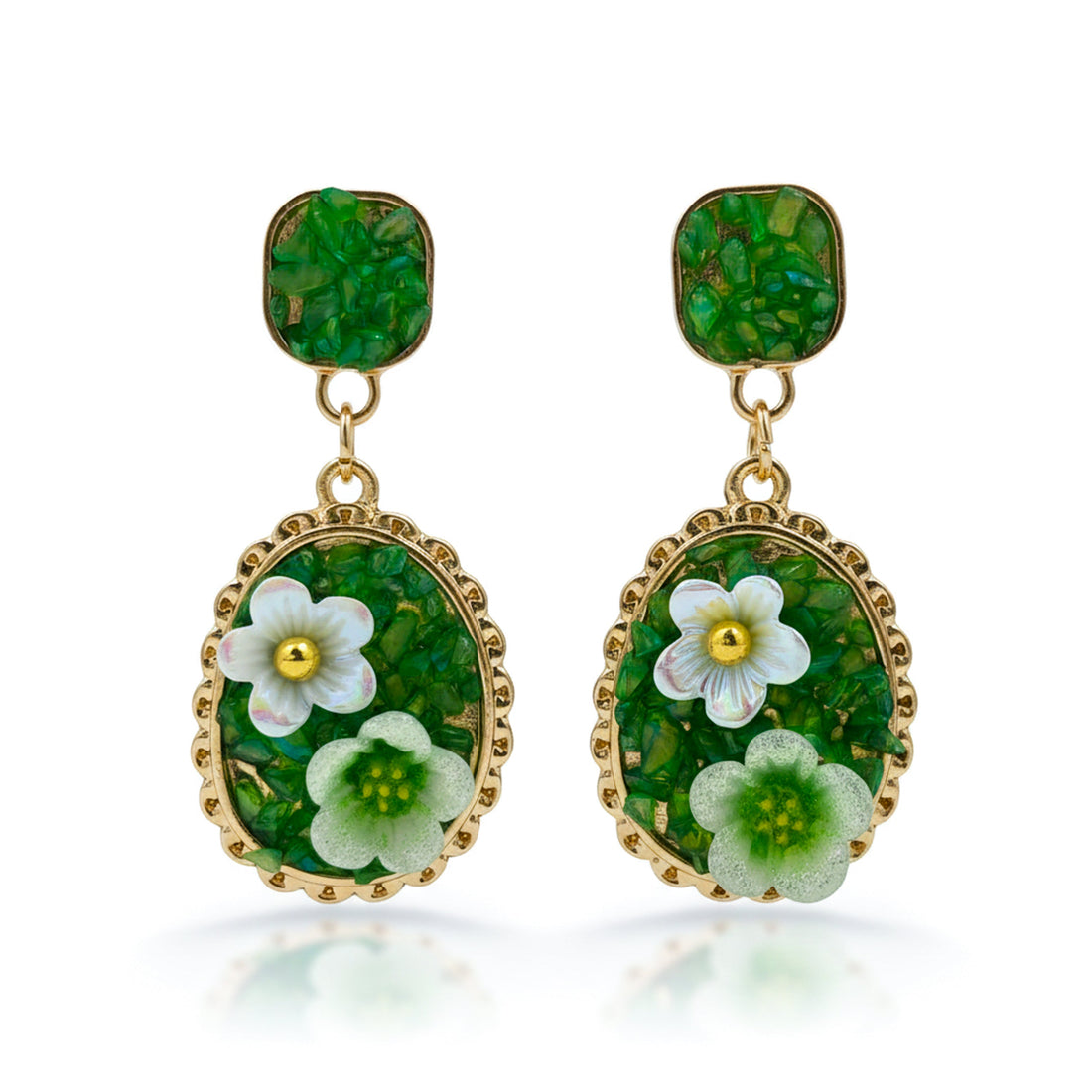 Jade Bloom Elliptical Dangle Ear Studs GWE -205