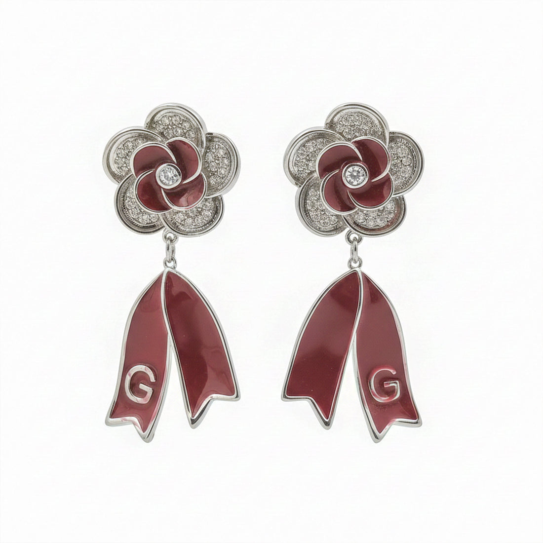 Women Stud Earrings Ruby Bloom Drop Silver jewellery - Finora Jewels