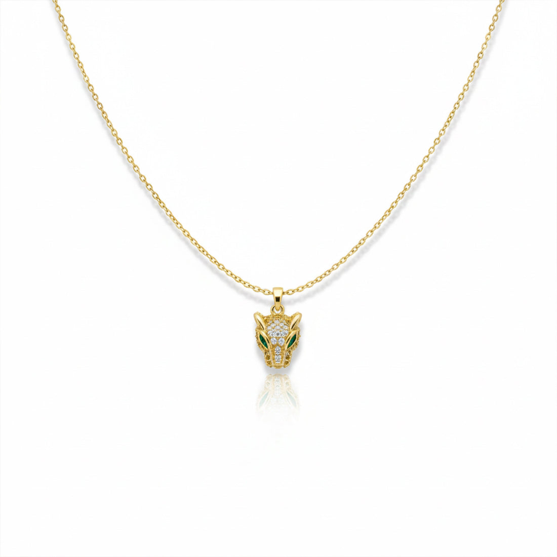 Gold Panther Head with Green Eyes Necklace for women - Finora Jewels