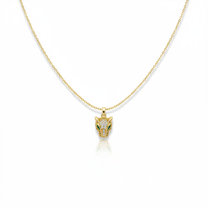 Gold-Toned Panther Head Locket Link Set with Jade Eyes GWN -96